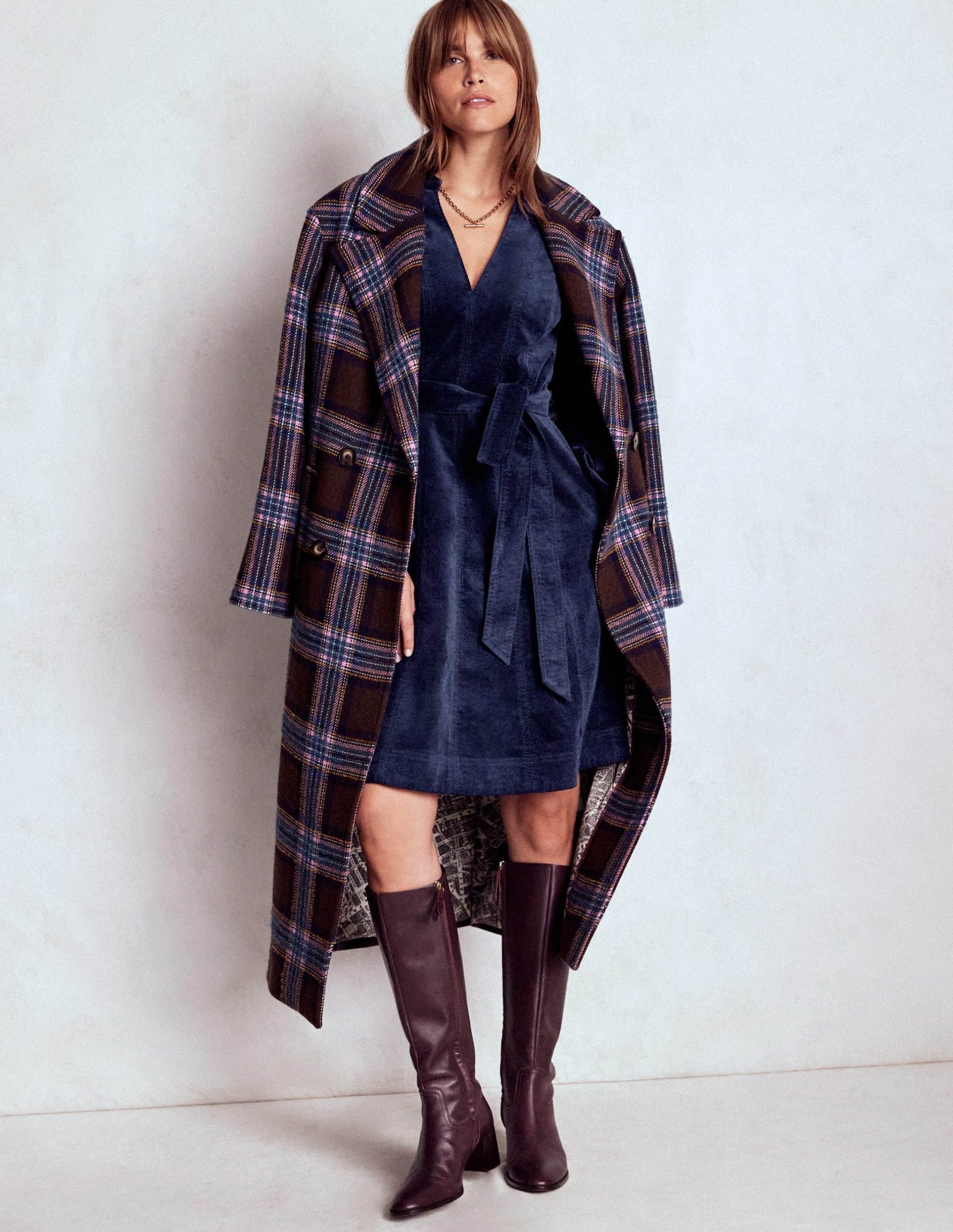 Ros Panelled Cord Short Dress-Navy - Image 5