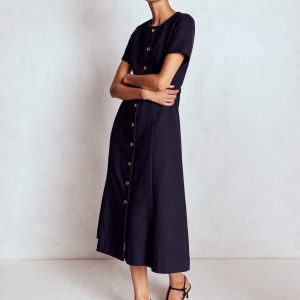 Charlotte Cotton Midi Dress-Navy