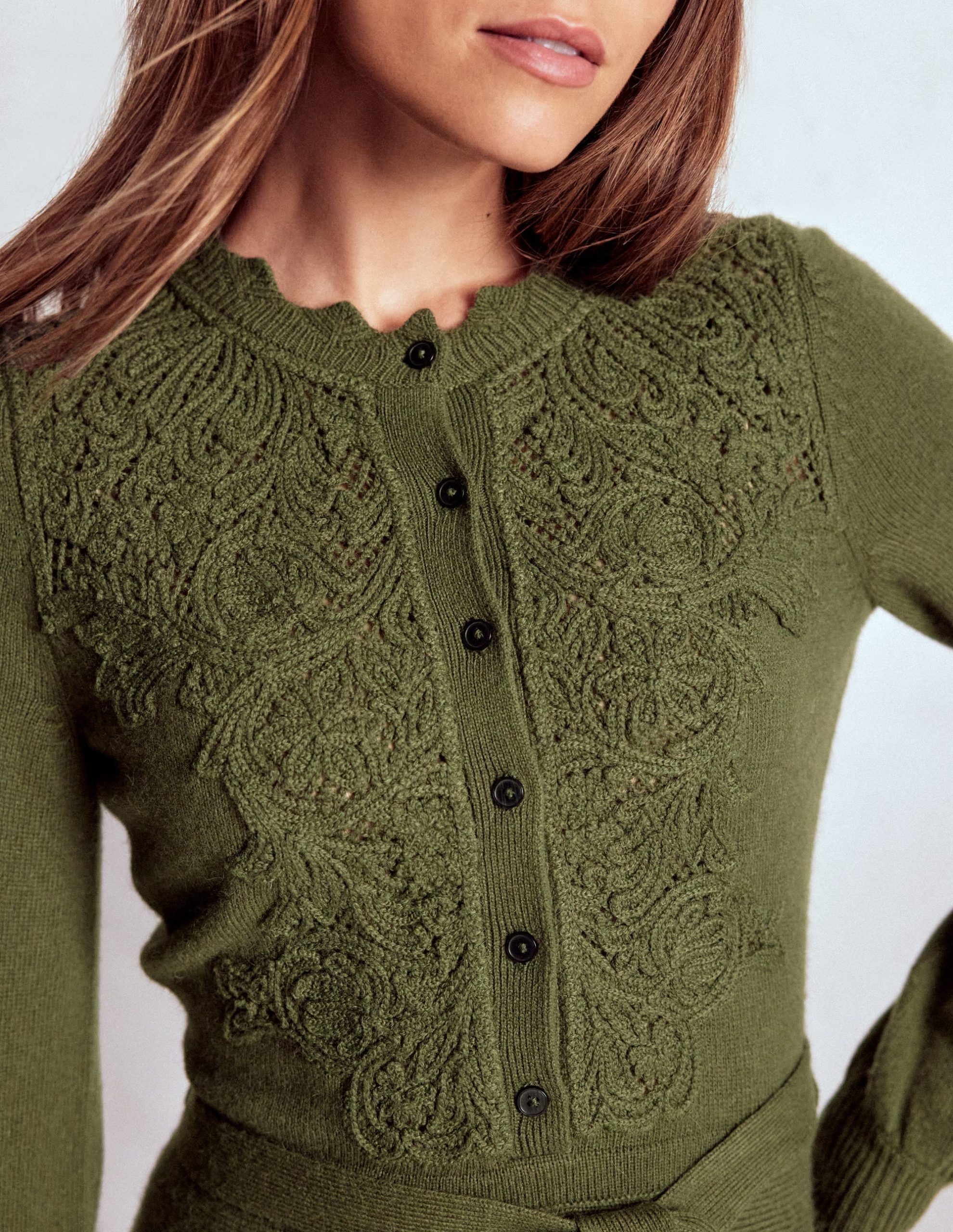 Lace Insert Knitted Midi Dress-Forest Glade - Image 3