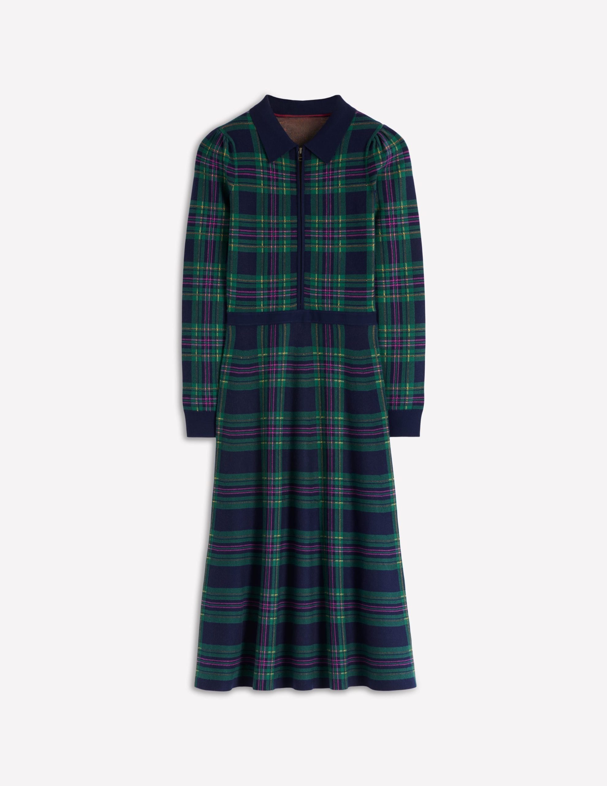 Fiona Zip Front Knitted Dress-Green Check - Image 7