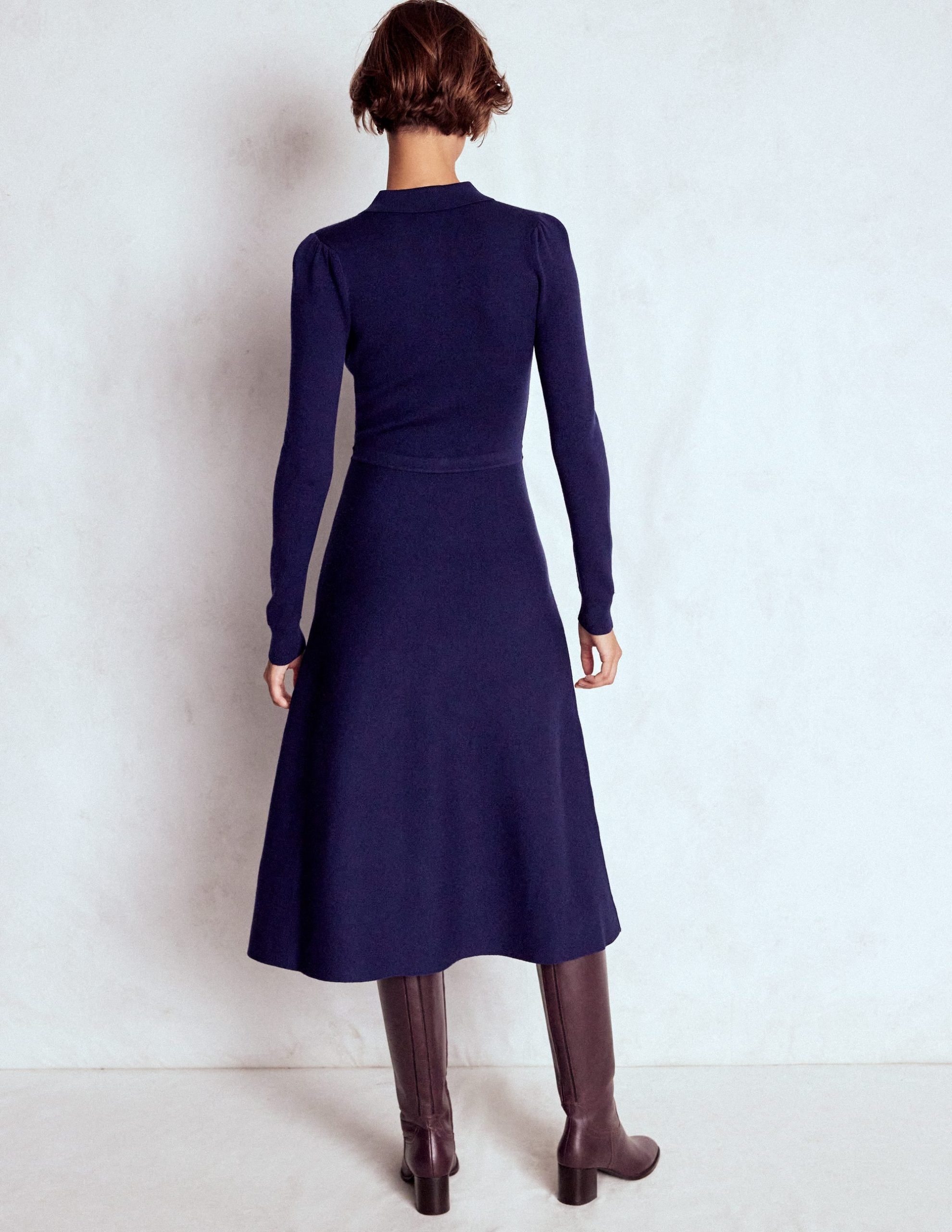 Fiona Zip Front Knitted Dress-Navy - Image 3