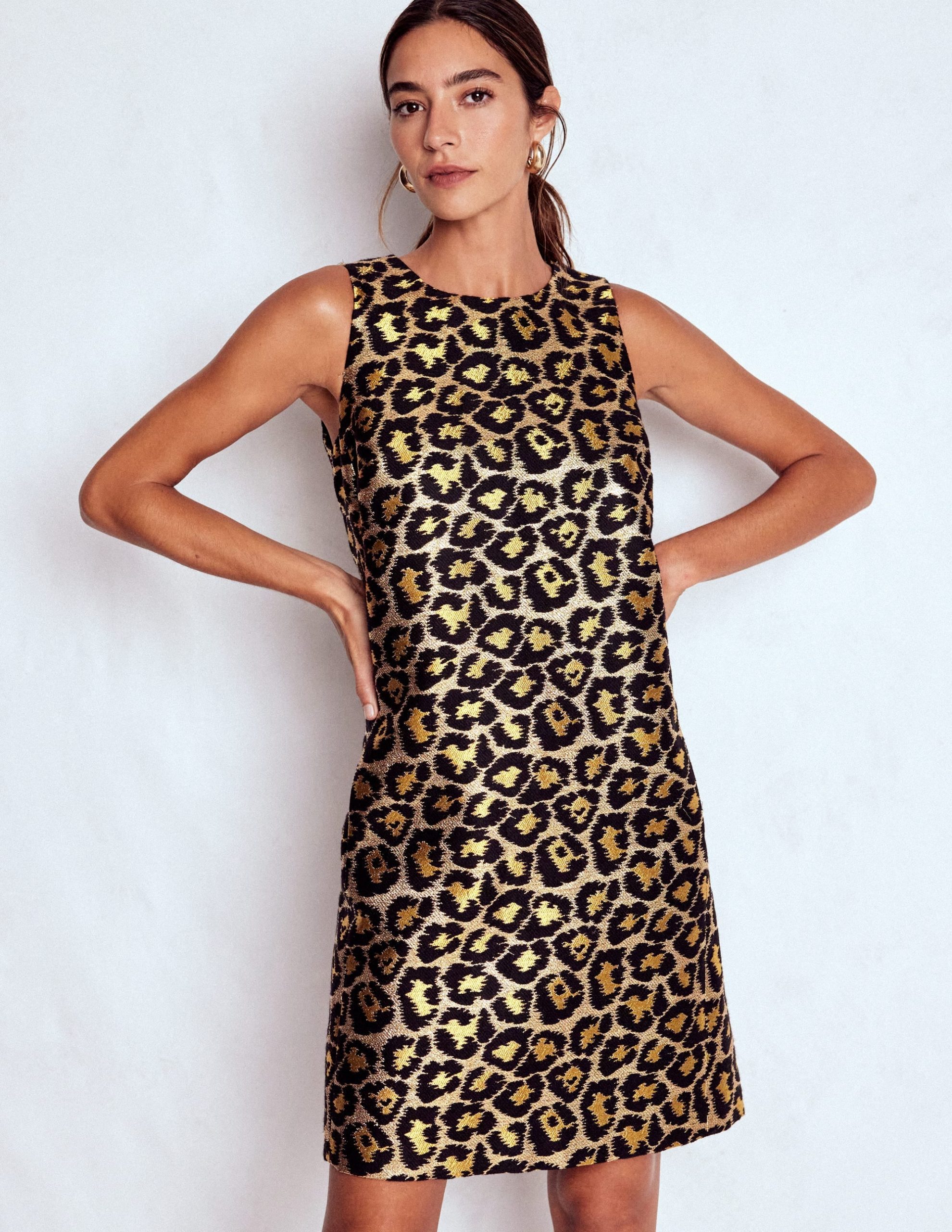 Metallic Leopard Shift Dress-Metallic Leopard - Image 3
