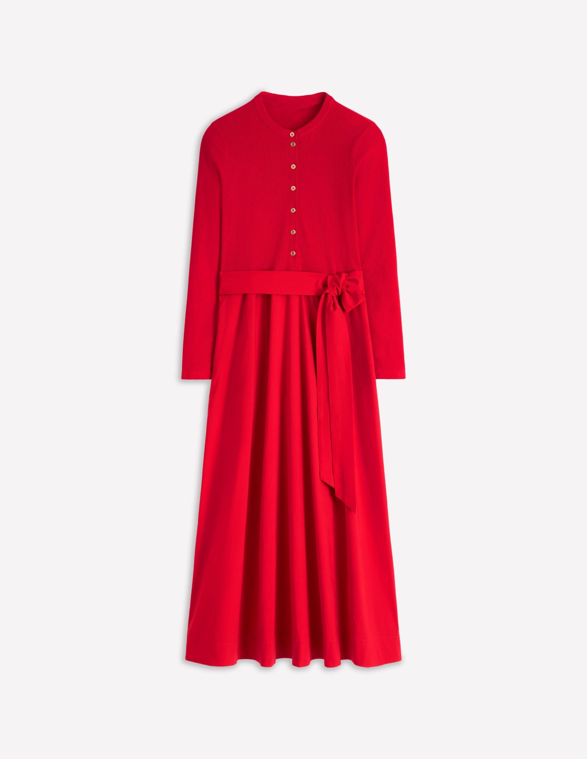 Button Detail Mix Dress-Crimson Red - Image 7