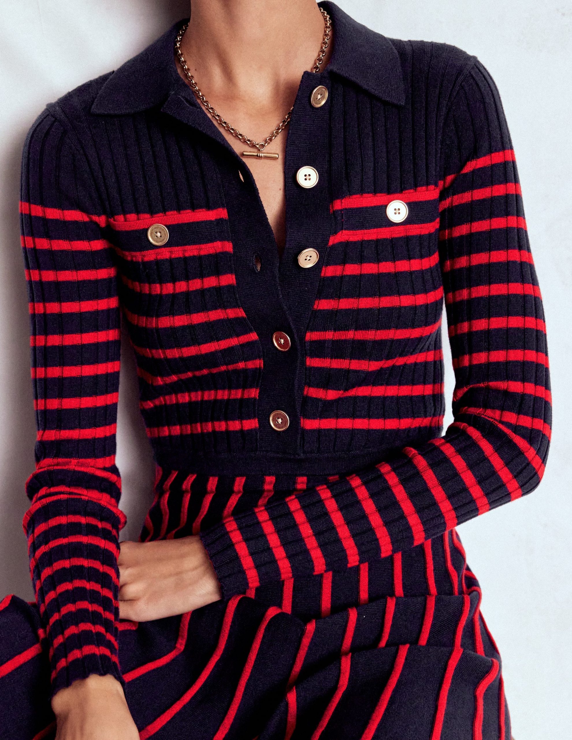 Br?nte Knitted Rib Shirt Dress-Navy and Red Stripe - Image 6