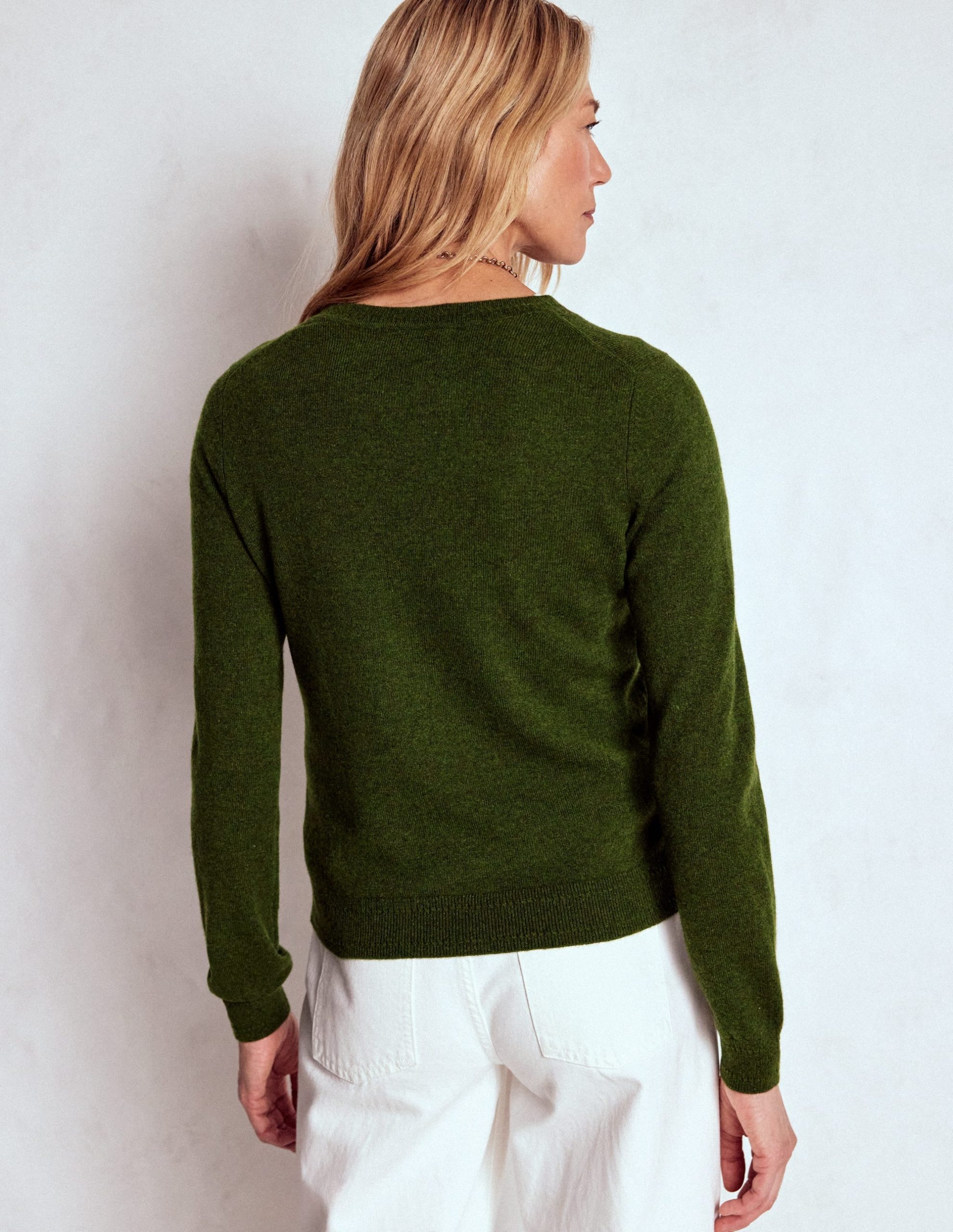Eva Cashmere Crew Neck Sweater-Leaf Green Melange - Image 3