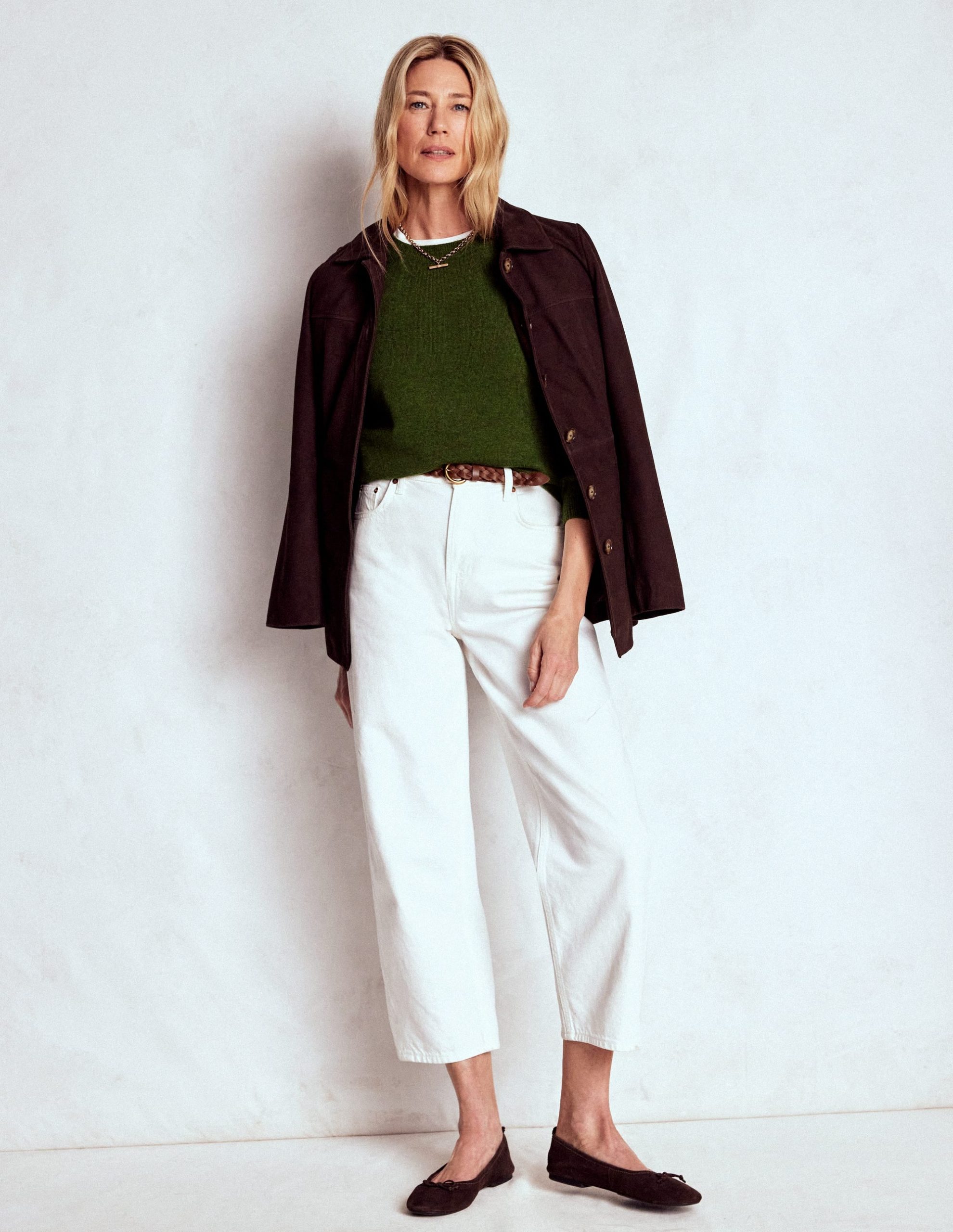 Eva Cashmere Crew Neck Sweater-Leaf Green Melange - Image 5