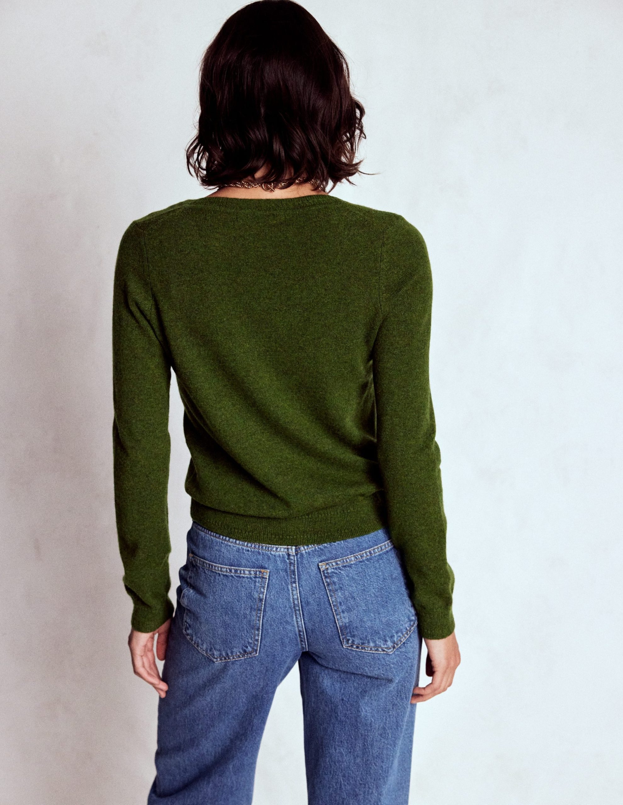 Eva Cashmere V-Neck Sweater-Leaf Green Melange - Image 3