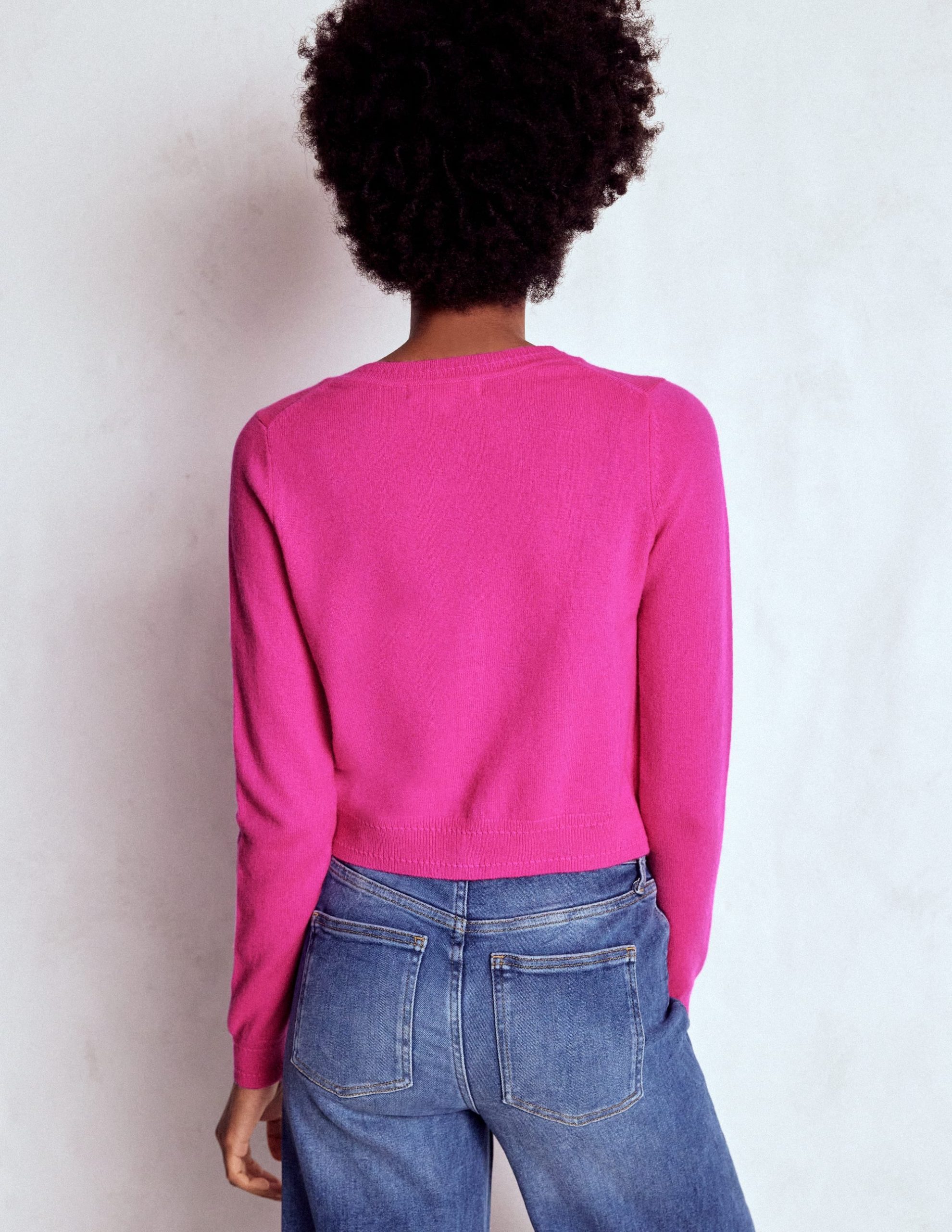 Eva Cashmere Cropped Cardigan-Pop Pansy - Image 3