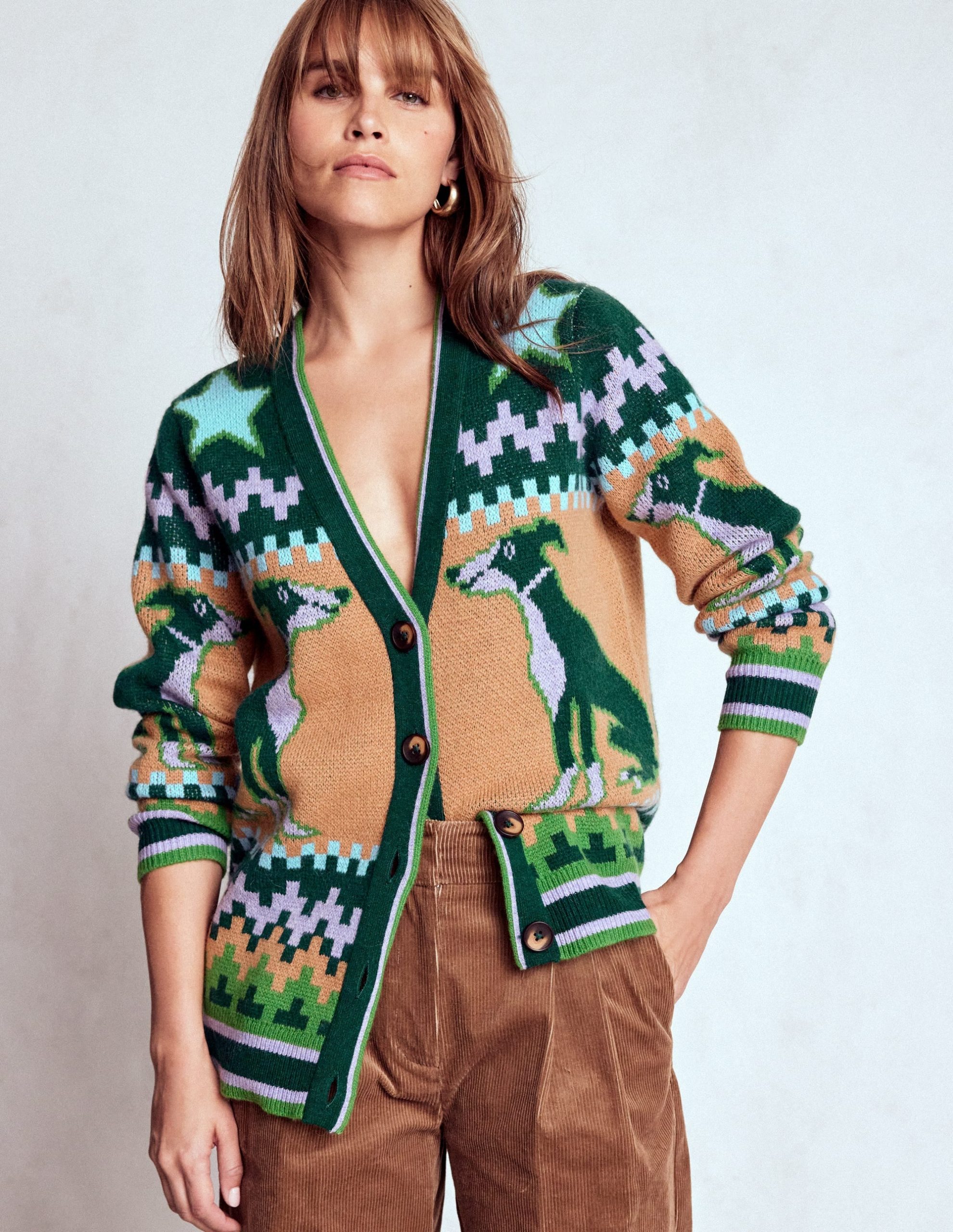 Quinn Boyfriend Cardigan-Emerald Night Whippet - Image 5