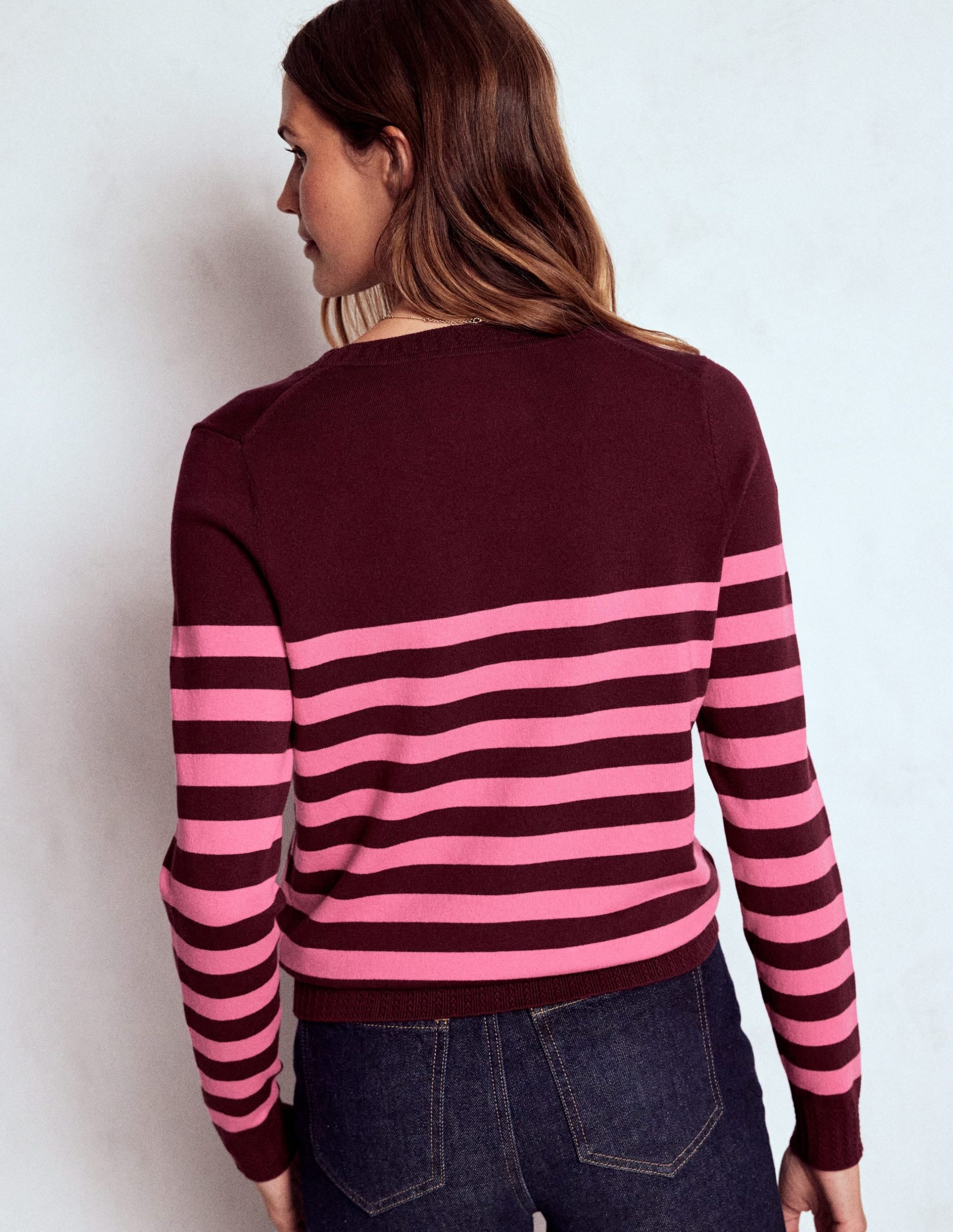 Emilia Cotton Crew Sweater-Chestnut/Pink Stripe - Image 2