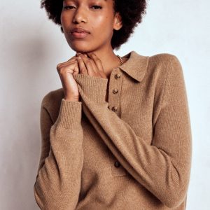 Collared Cashmere Sweater-Camel Melange
