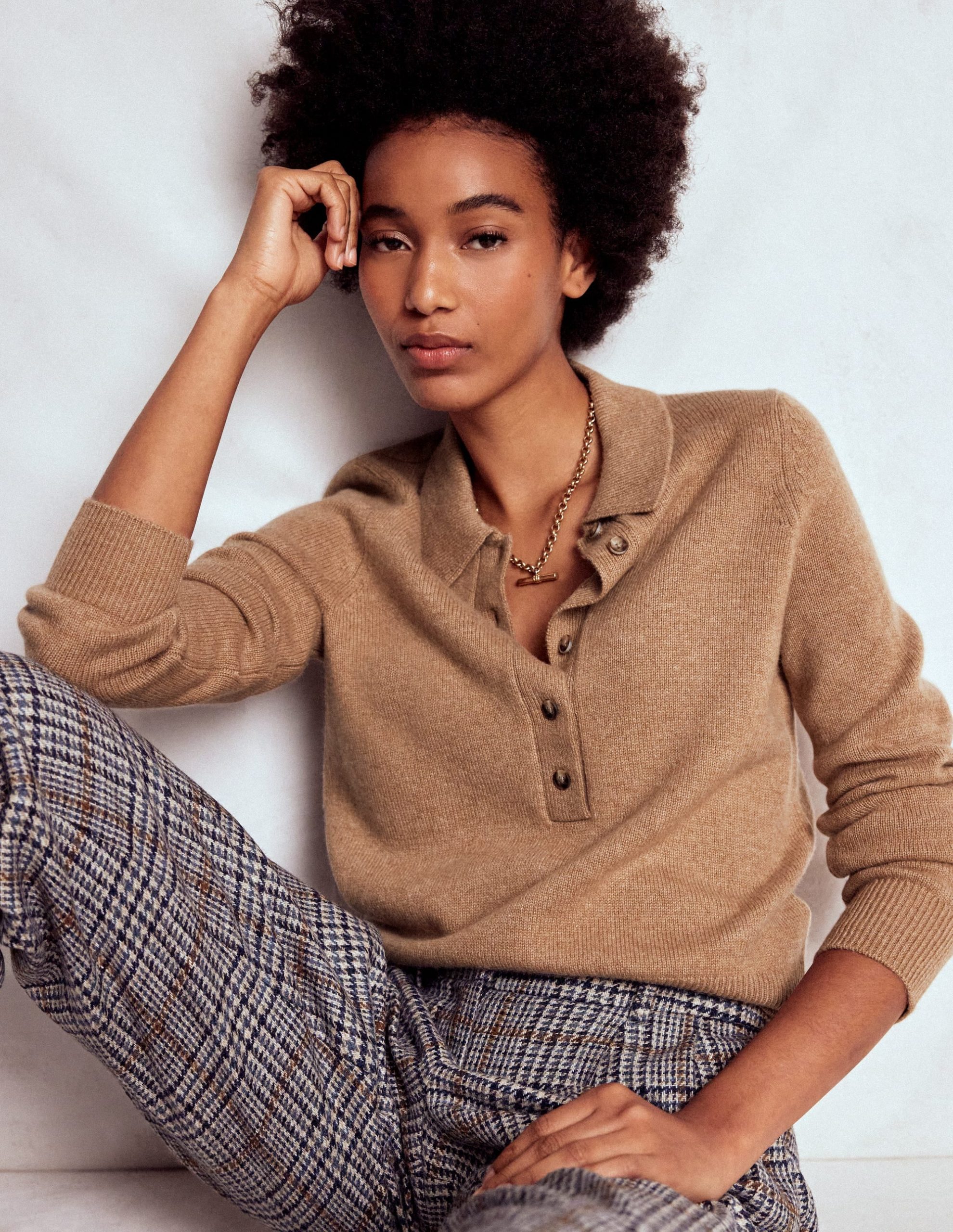 Collared Cashmere Sweater-Camel Melange - Image 4
