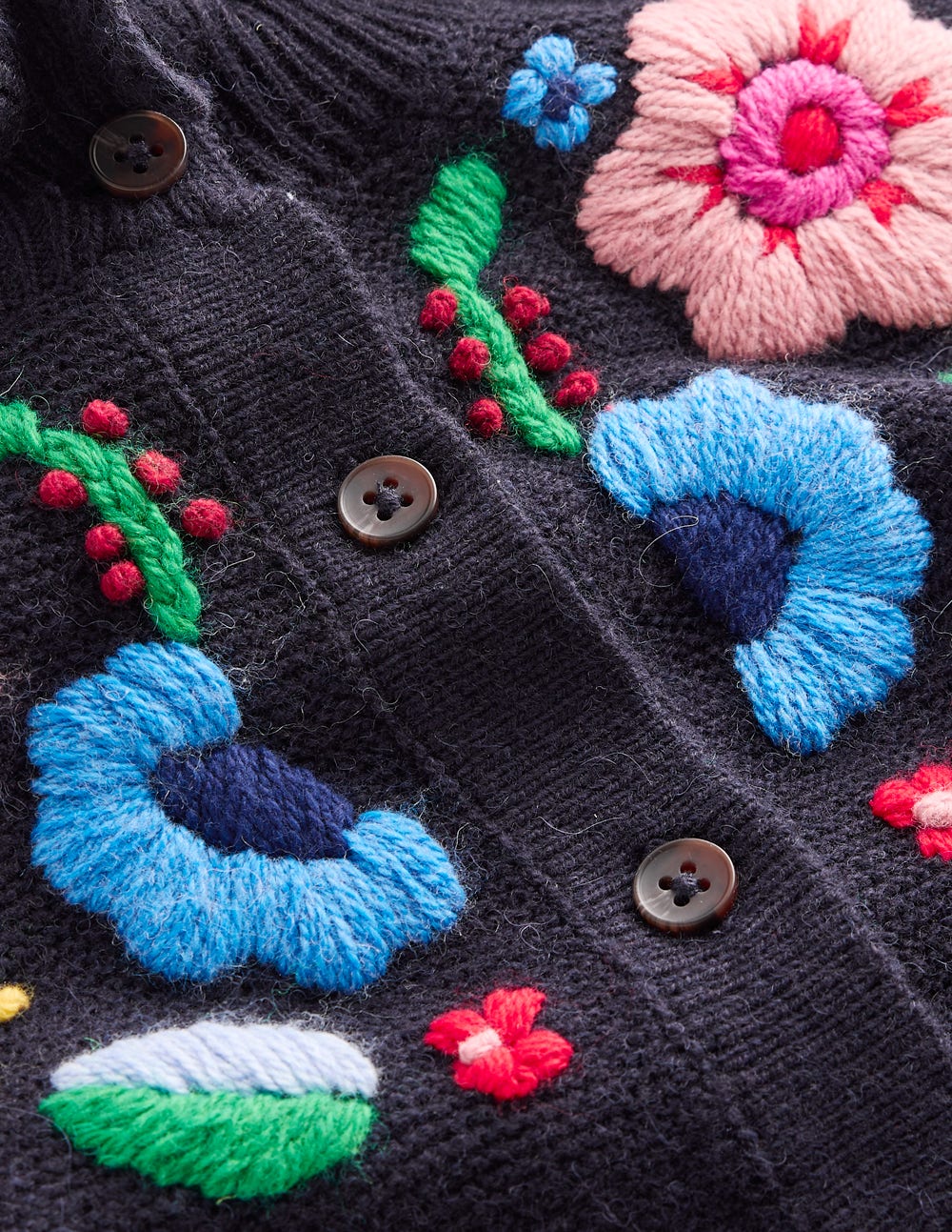 Embroidered Frill Cardigan-Navy - Image 7