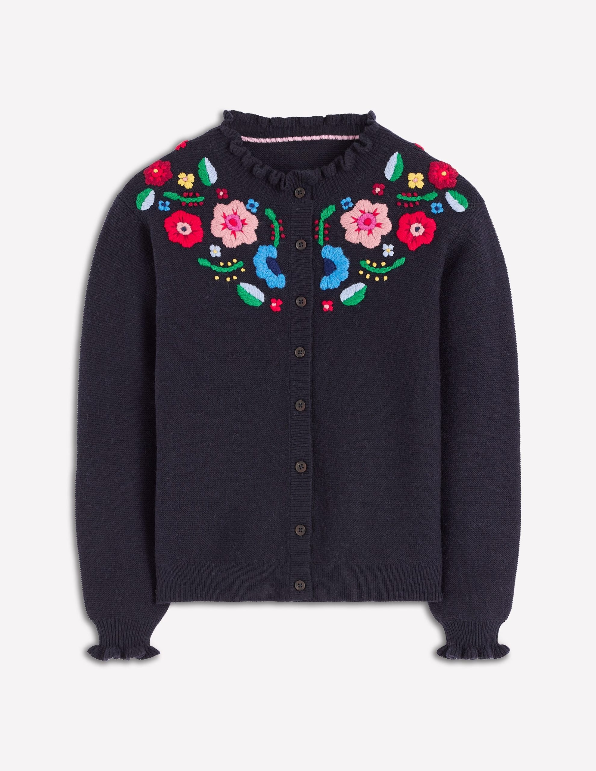 Embroidered Frill Cardigan-Navy - Image 6