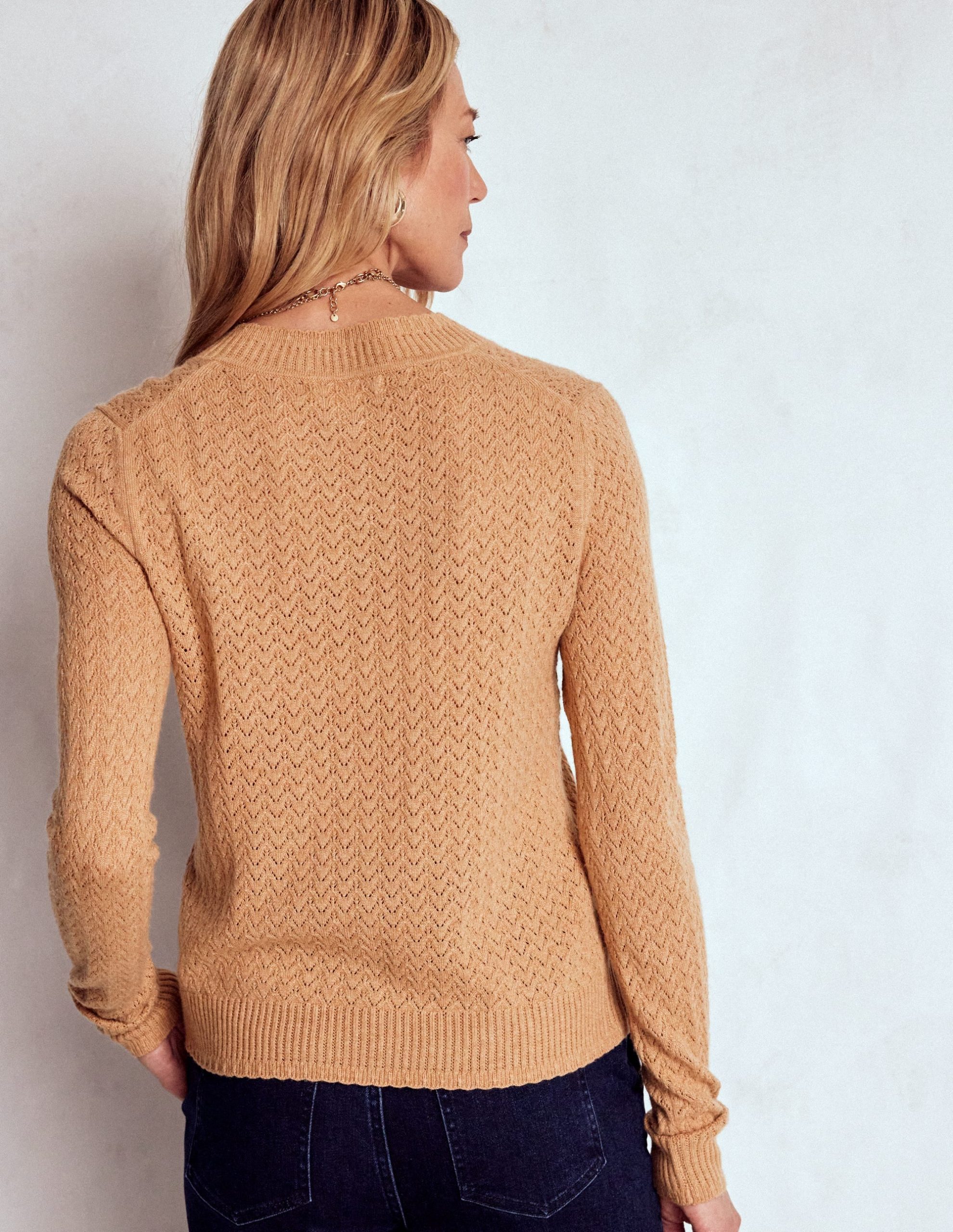 Diane Pointelle Cardigan-Camel Melange - Image 3