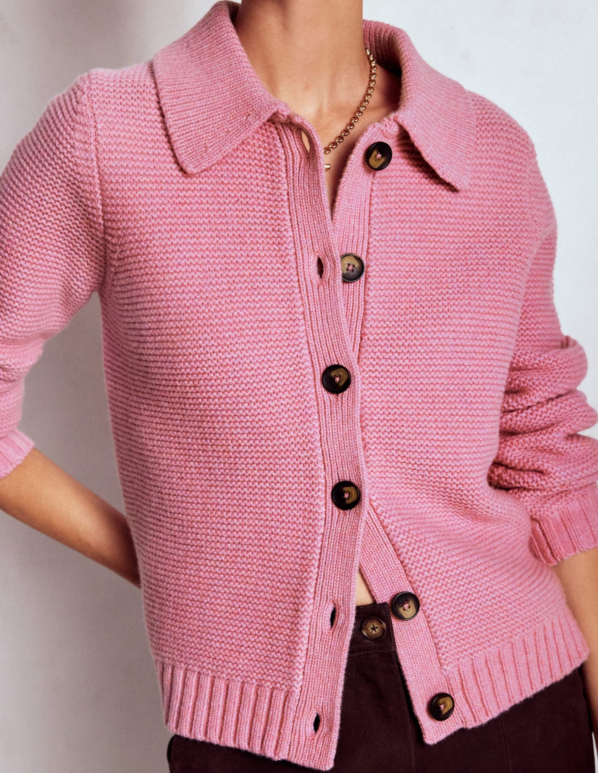 Chunky Collar Knitted Jacket-Blush Pink - Image 2