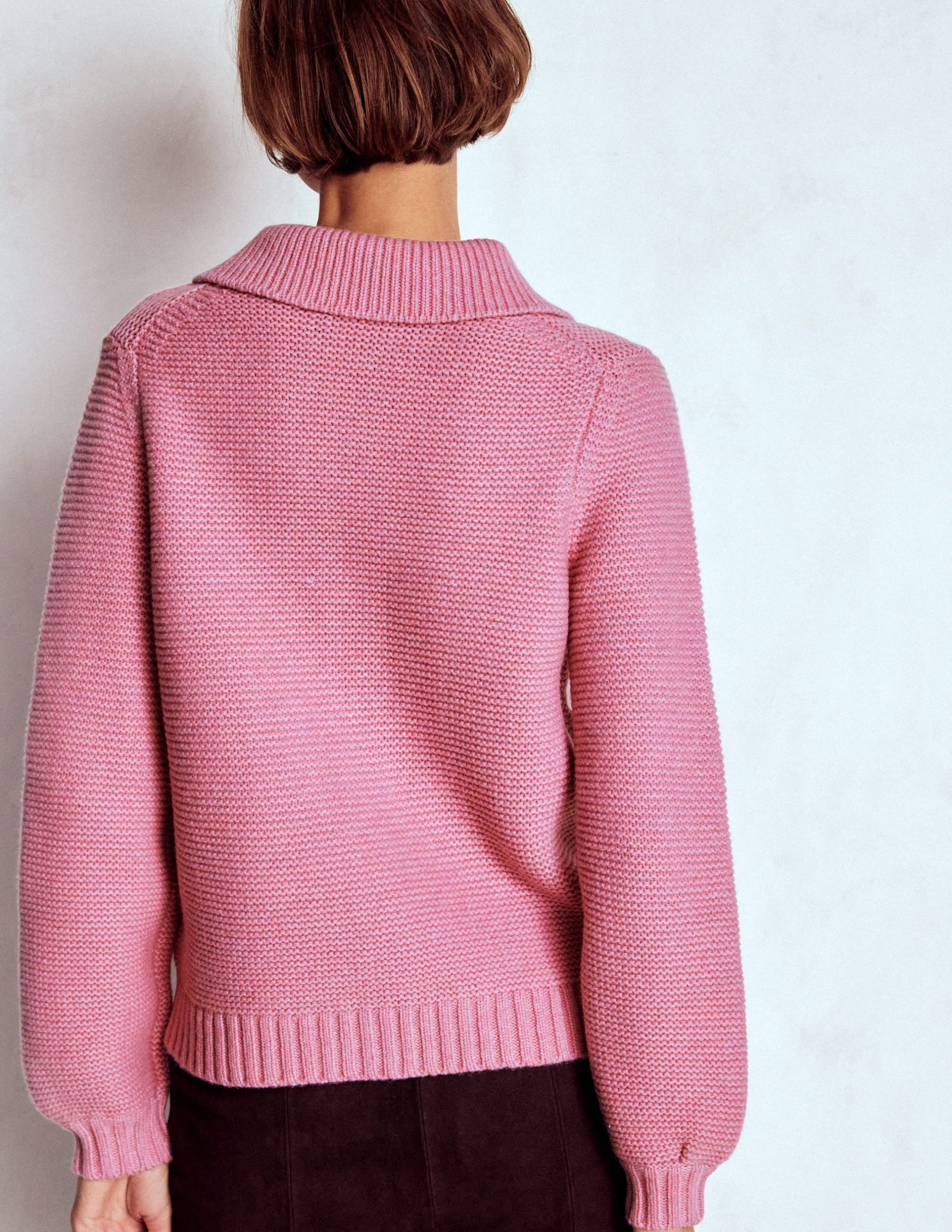 Chunky Collar Knitted Jacket-Blush Pink - Image 3