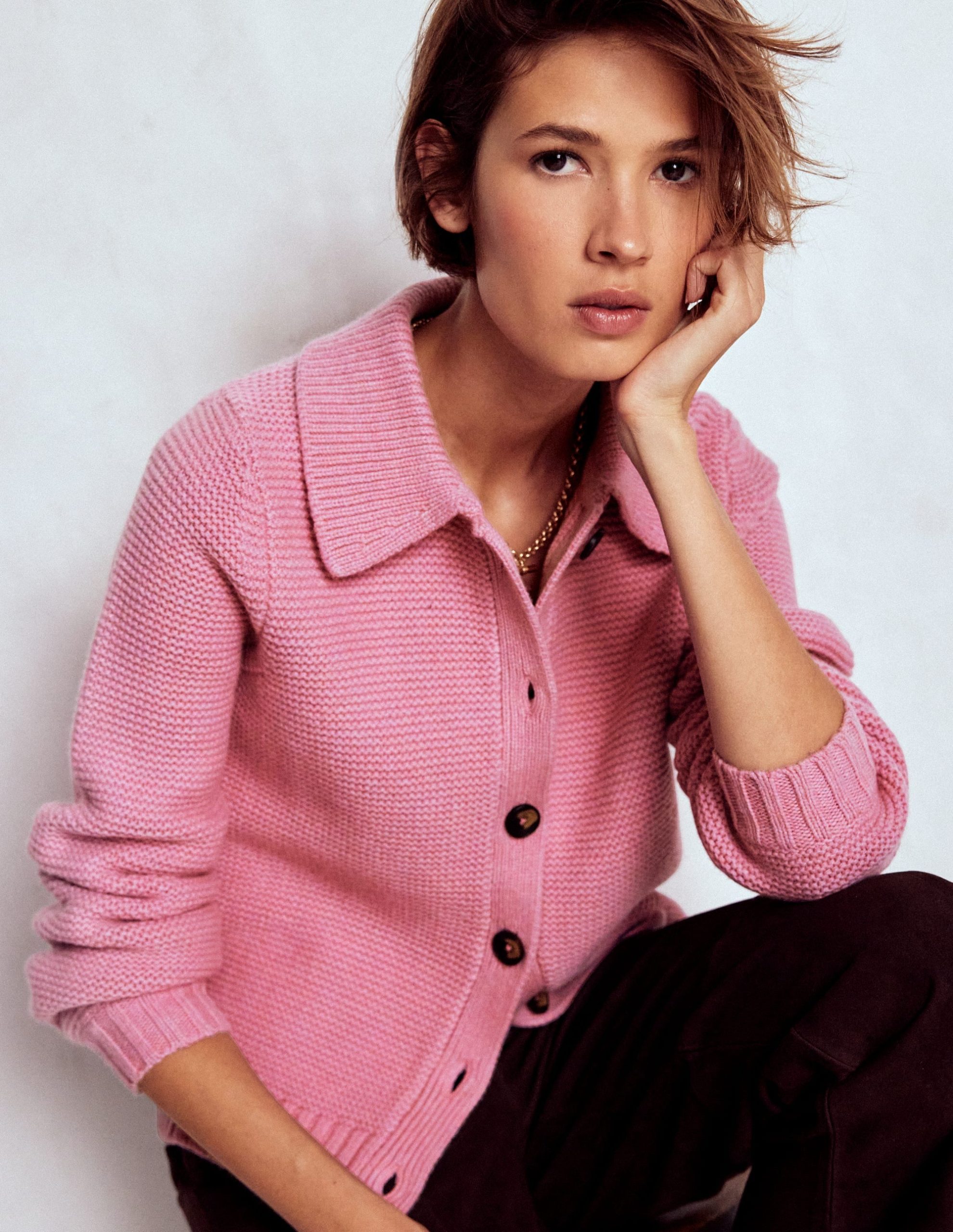 Chunky Collar Knitted Jacket-Blush Pink - Image 4