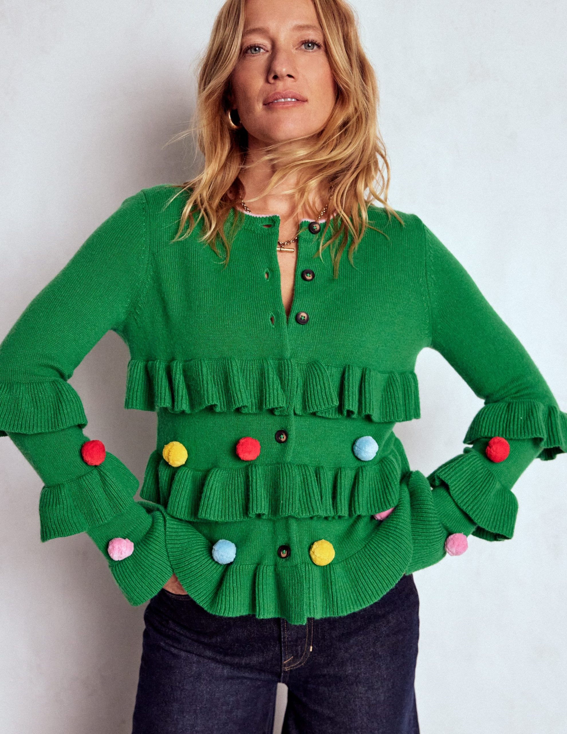 Festive Embroidered Cardigan-Sapling Green - Image 4