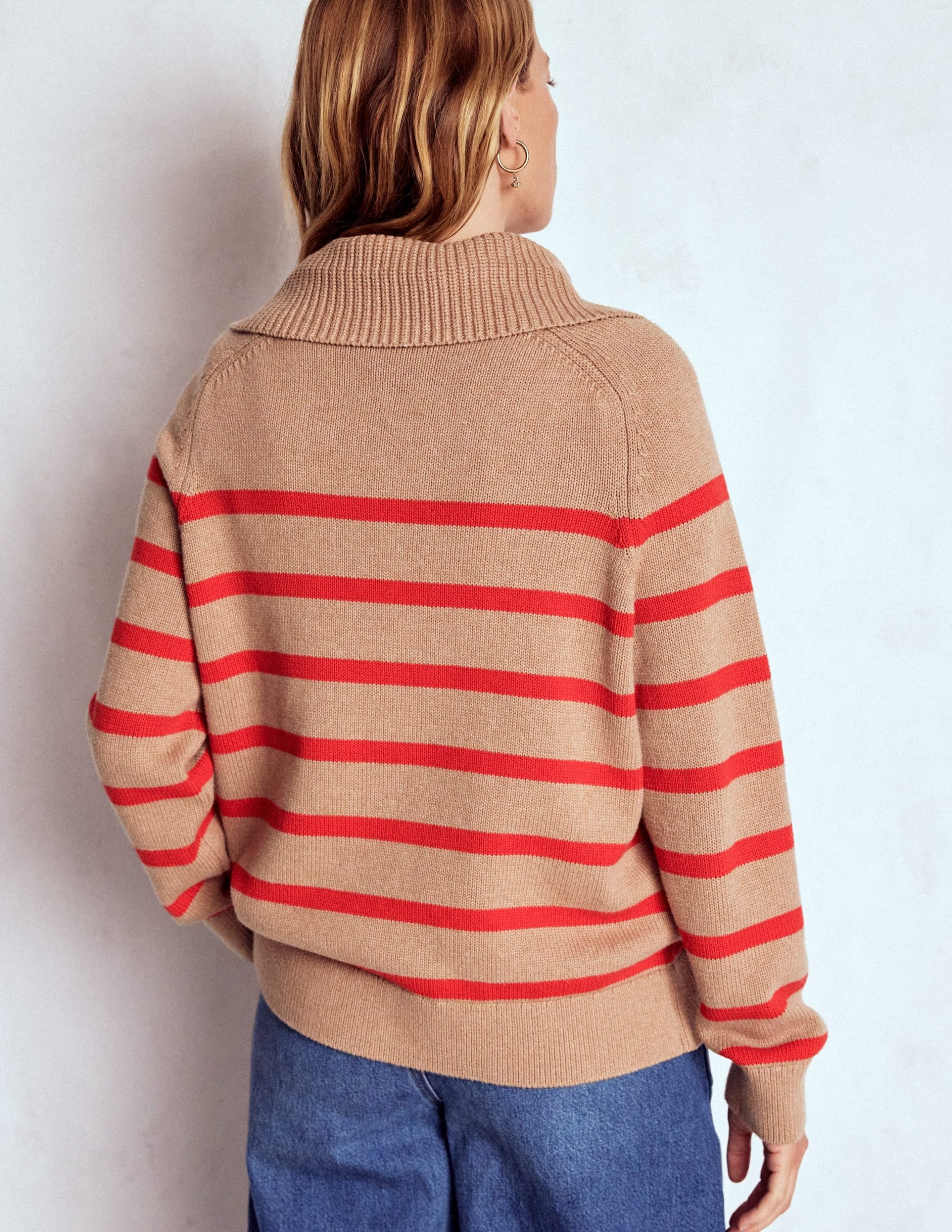 Lucy Half-zip Sweater-Camel Melange. Red Stripe - Image 4
