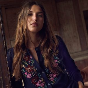 Elizabeth Embellished Cardigan-Navy. Floral Embellishment