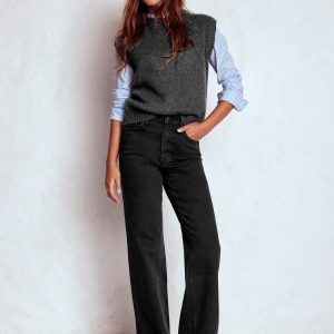 High Rise Column Leg Jeans-Black