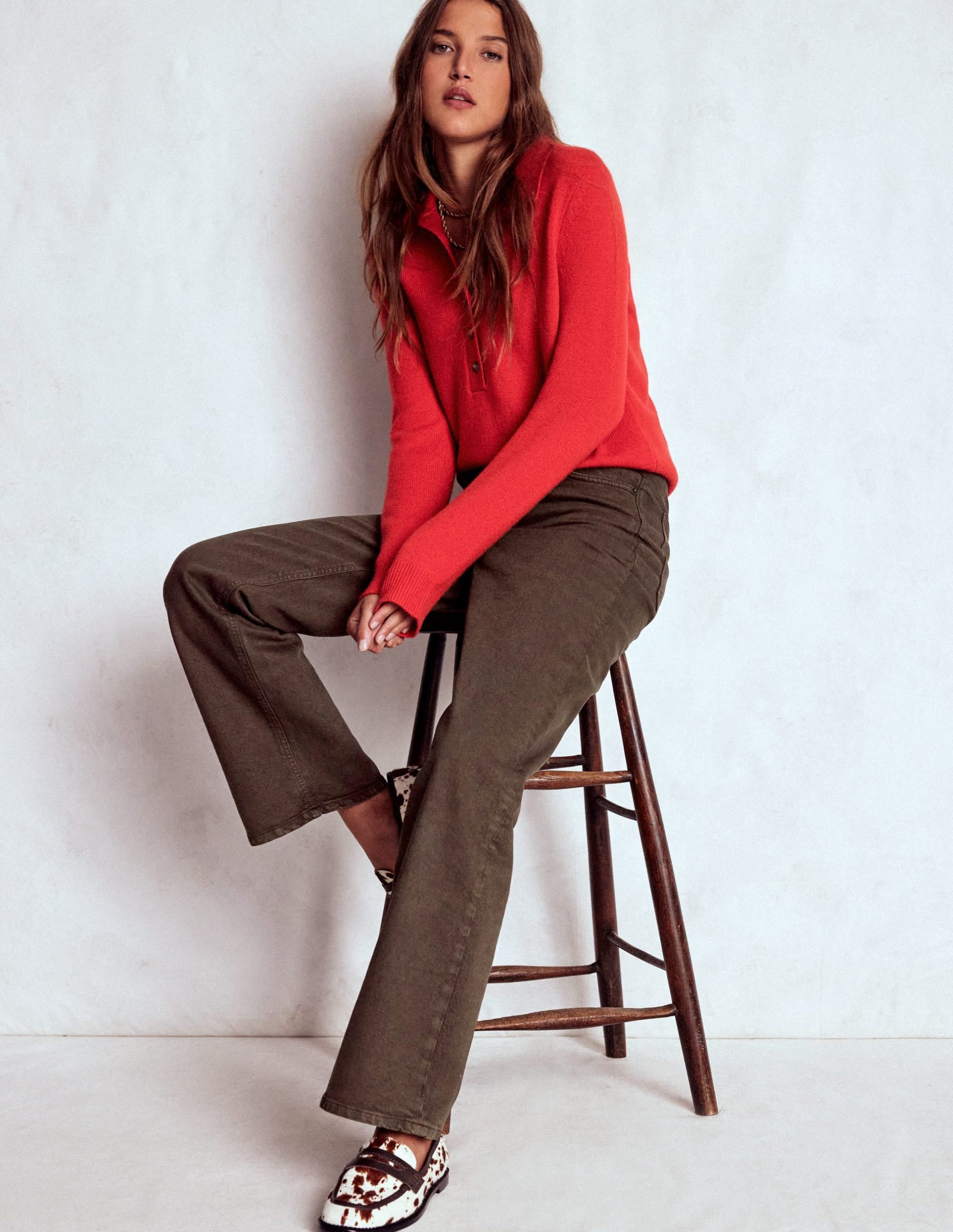 High Rise Column Leg Jeans-Chocolate Brown