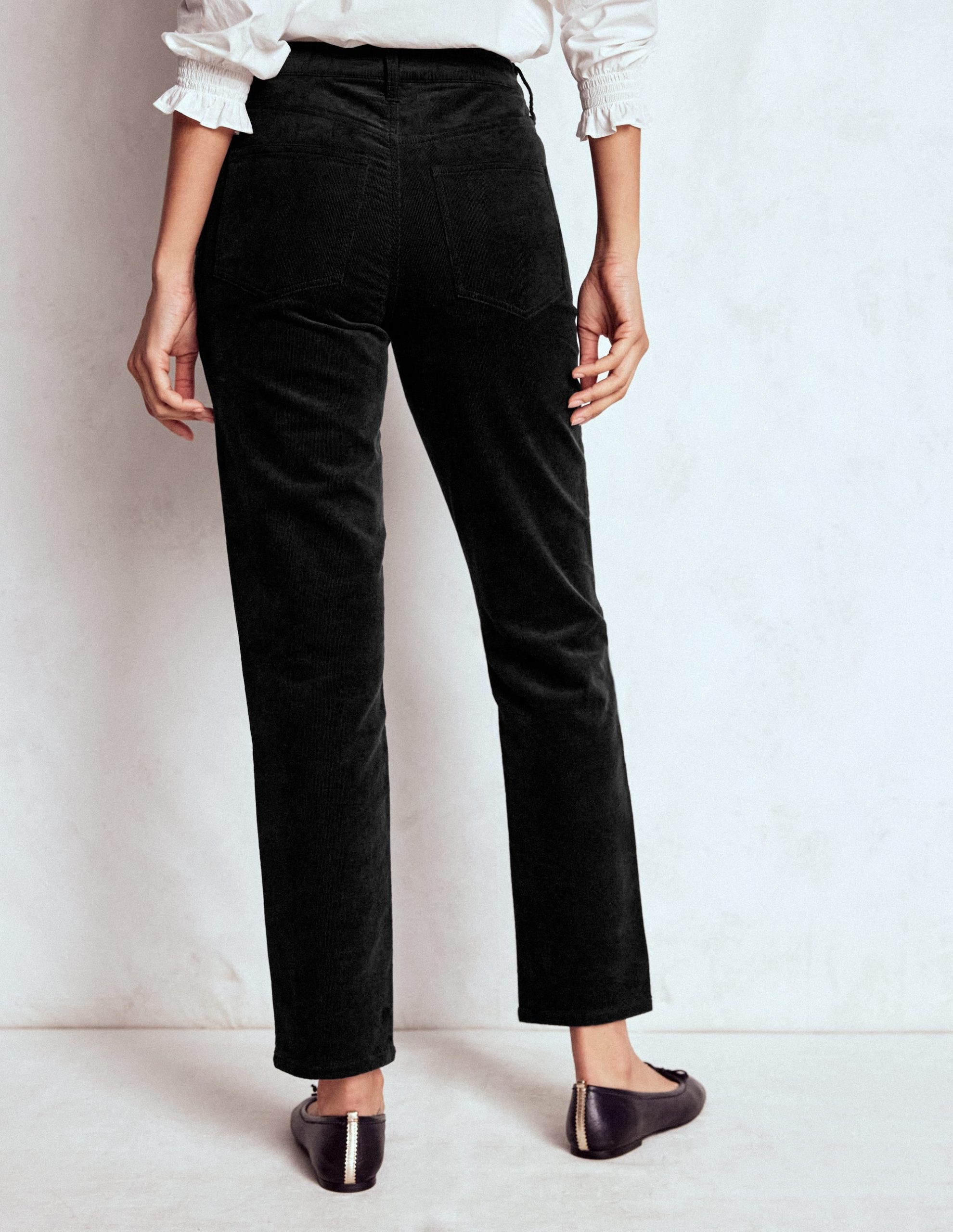 High-Waisted Cord Slim Jeans-Black - Image 3