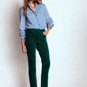 High-Waisted Cord Slim Jeans-Green