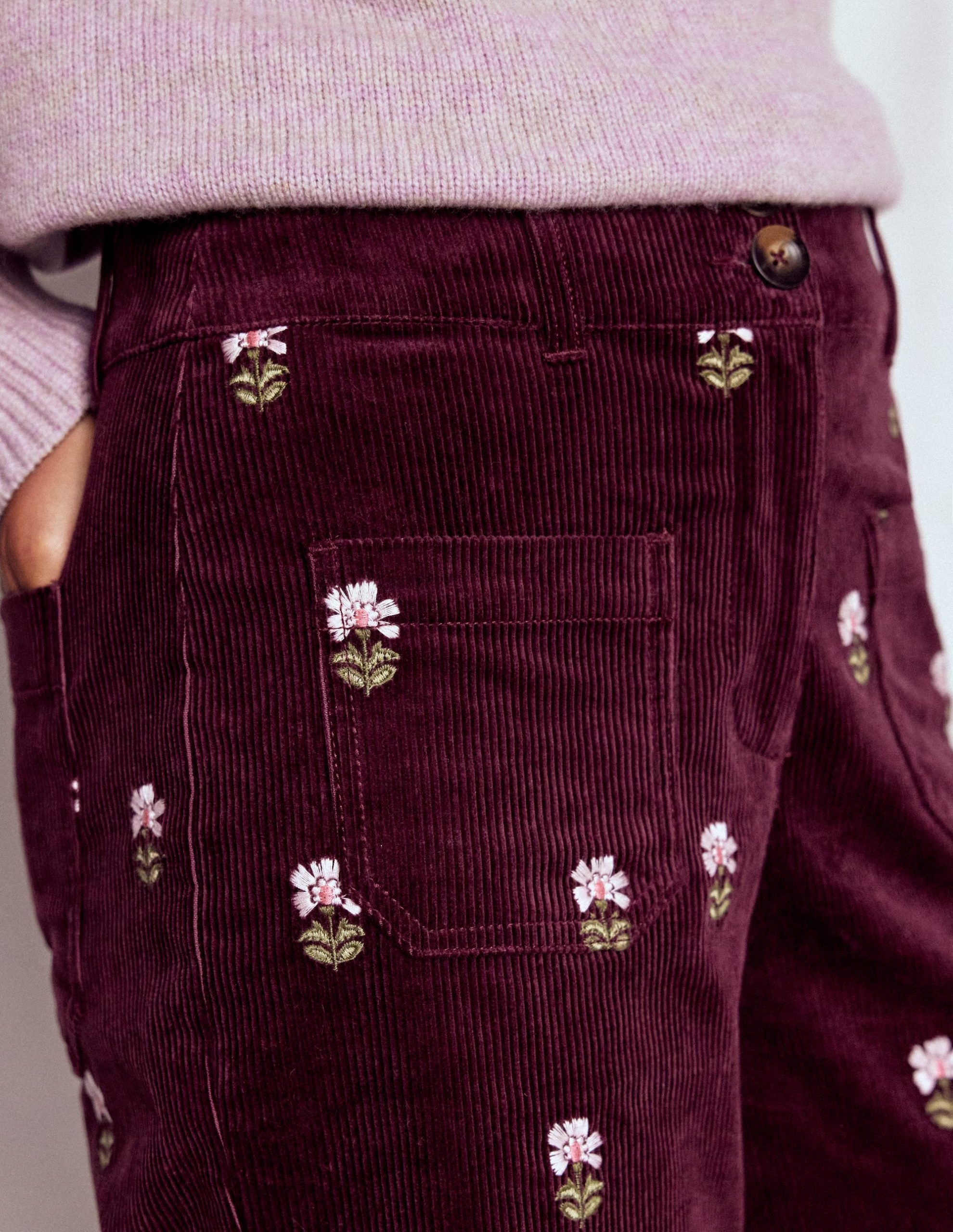 Primrose Cord Pants-Dark Cherry Embroidery - Image 2