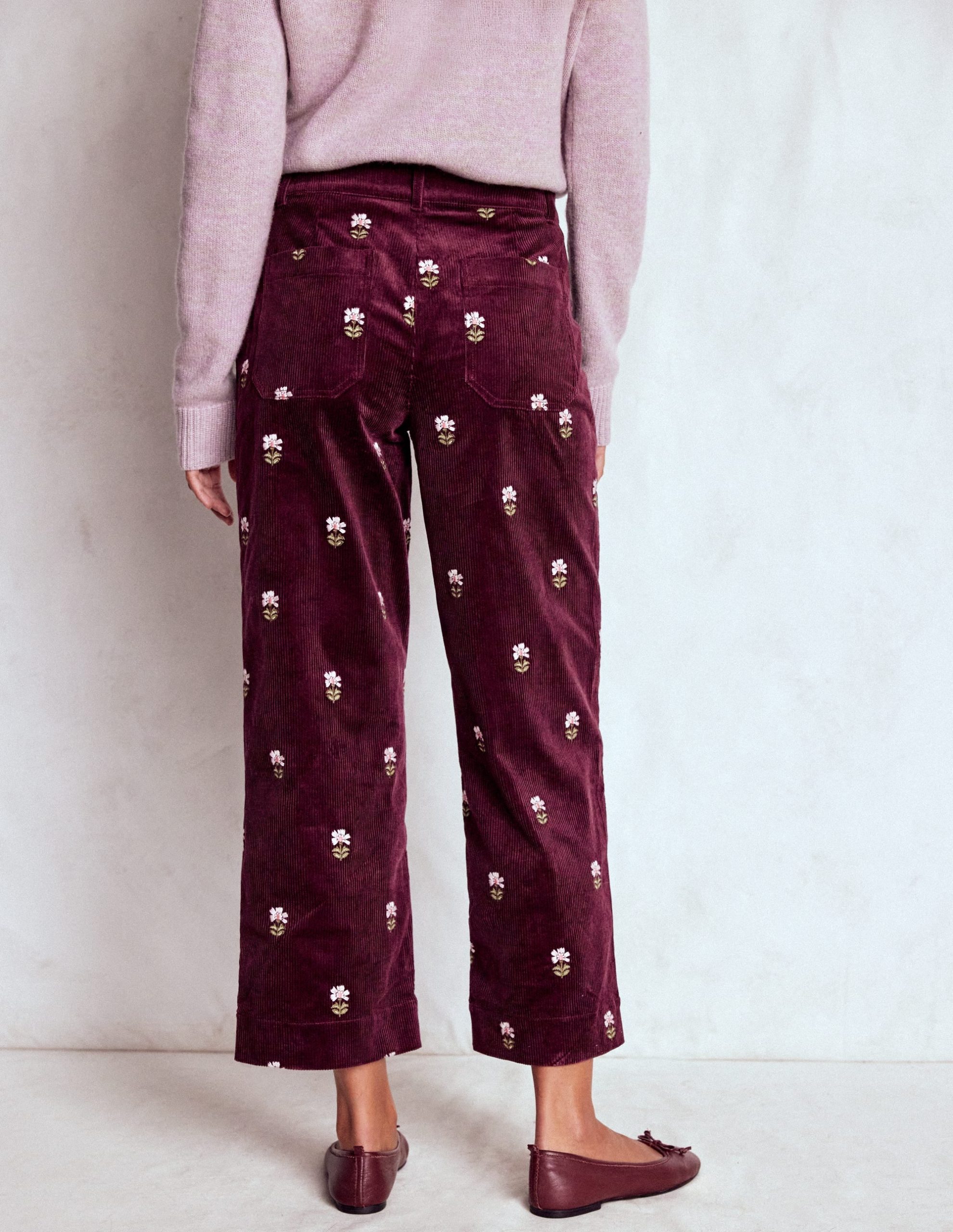 Primrose Cord Pants-Dark Cherry Embroidery - Image 3