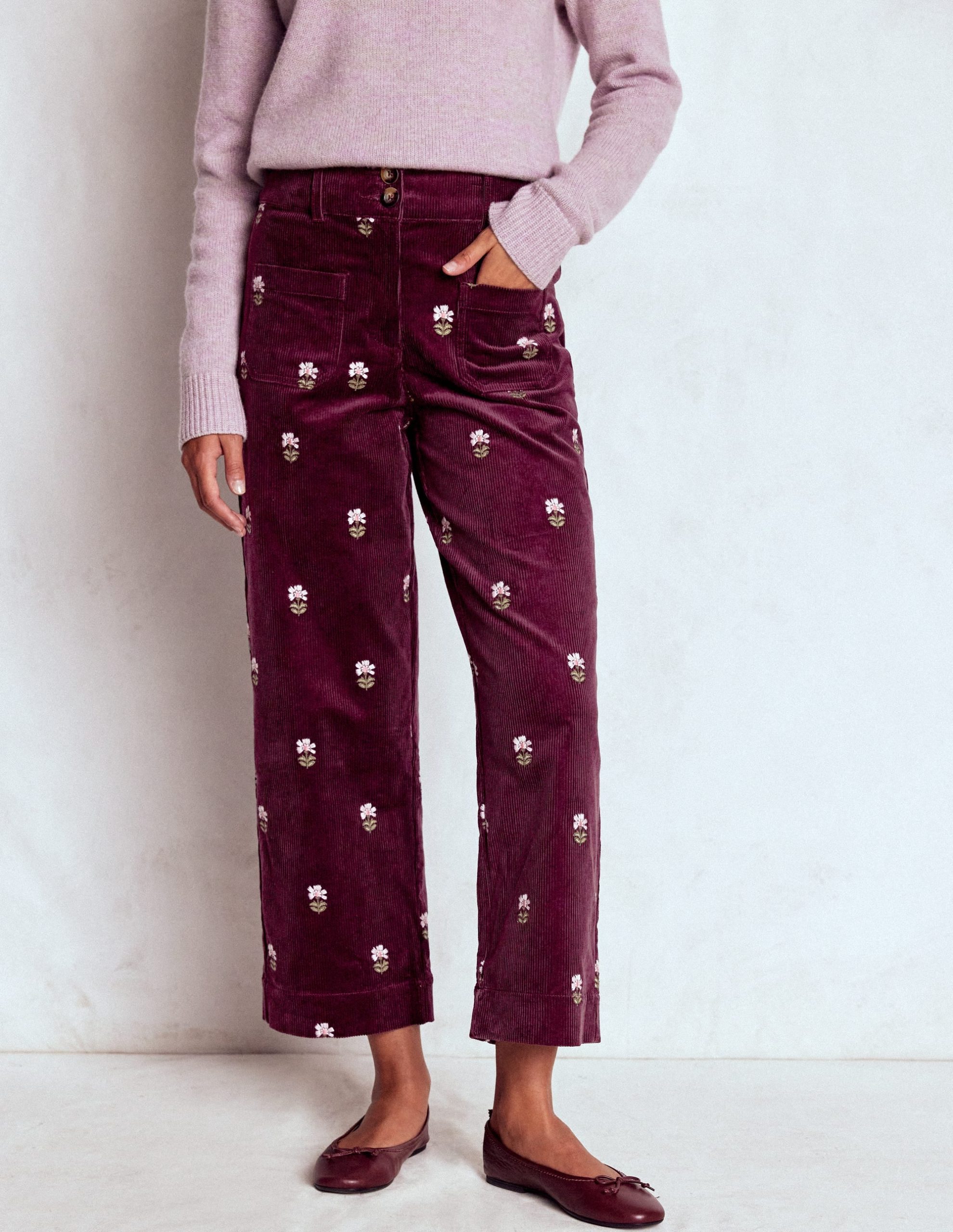 Primrose Cord Pants-Dark Cherry Embroidery - Image 4
