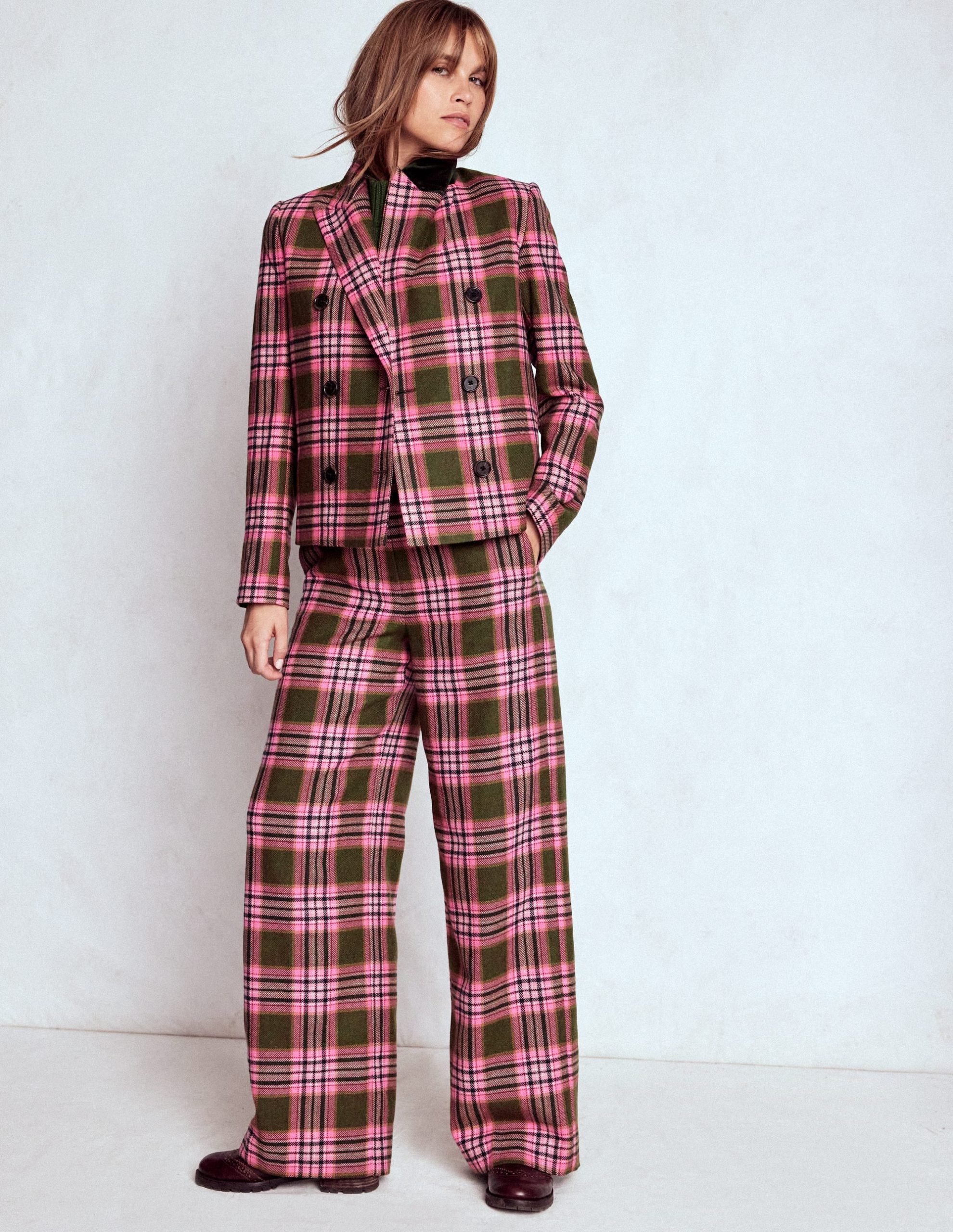 Belgravia Wool Pants-Olive. Green and Pink Check - Image 6