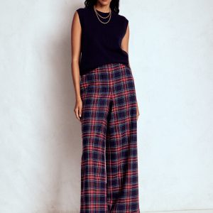 Belgravia Wool Pants-Navy. Green and Red Check