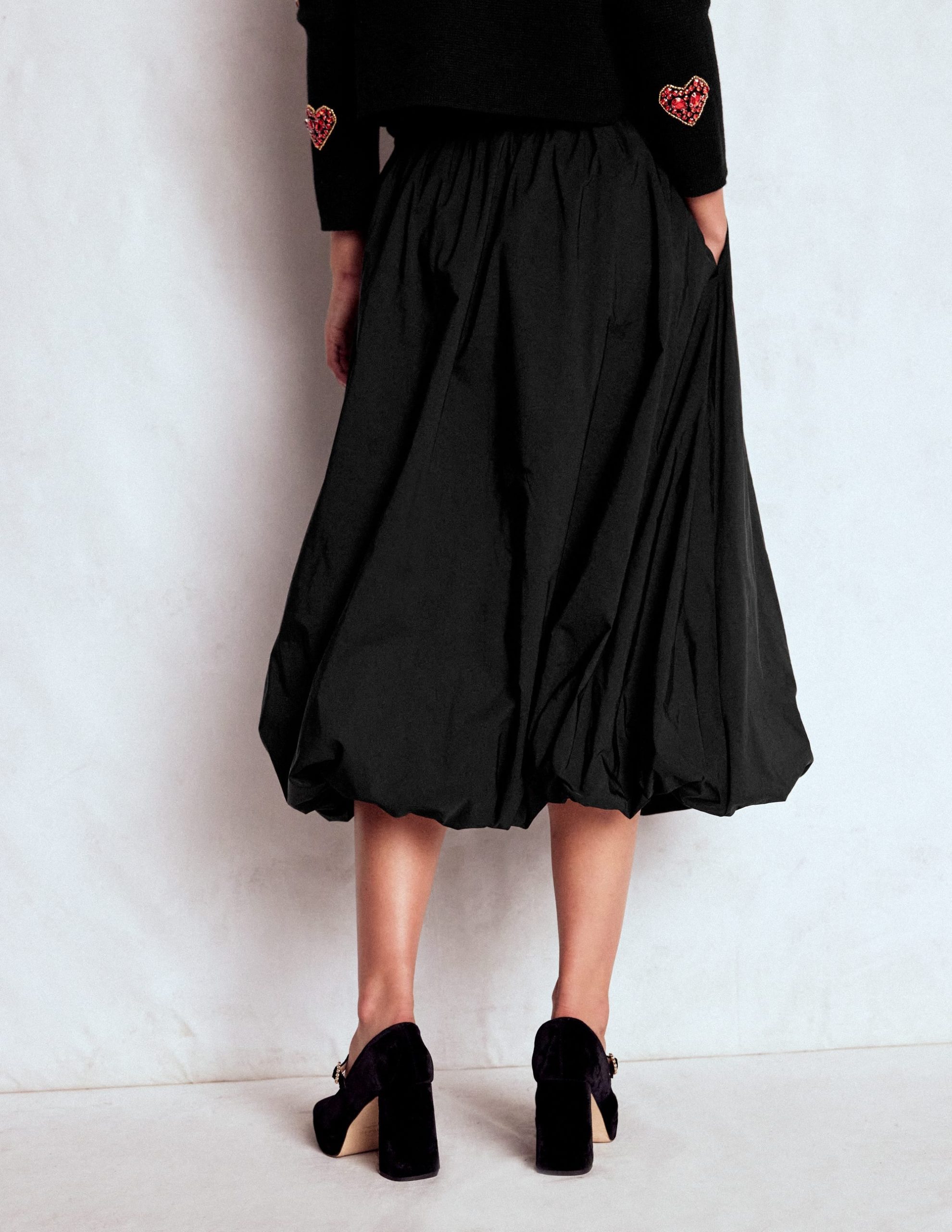 Bubble Hem Midi Skirt-Black - Image 3