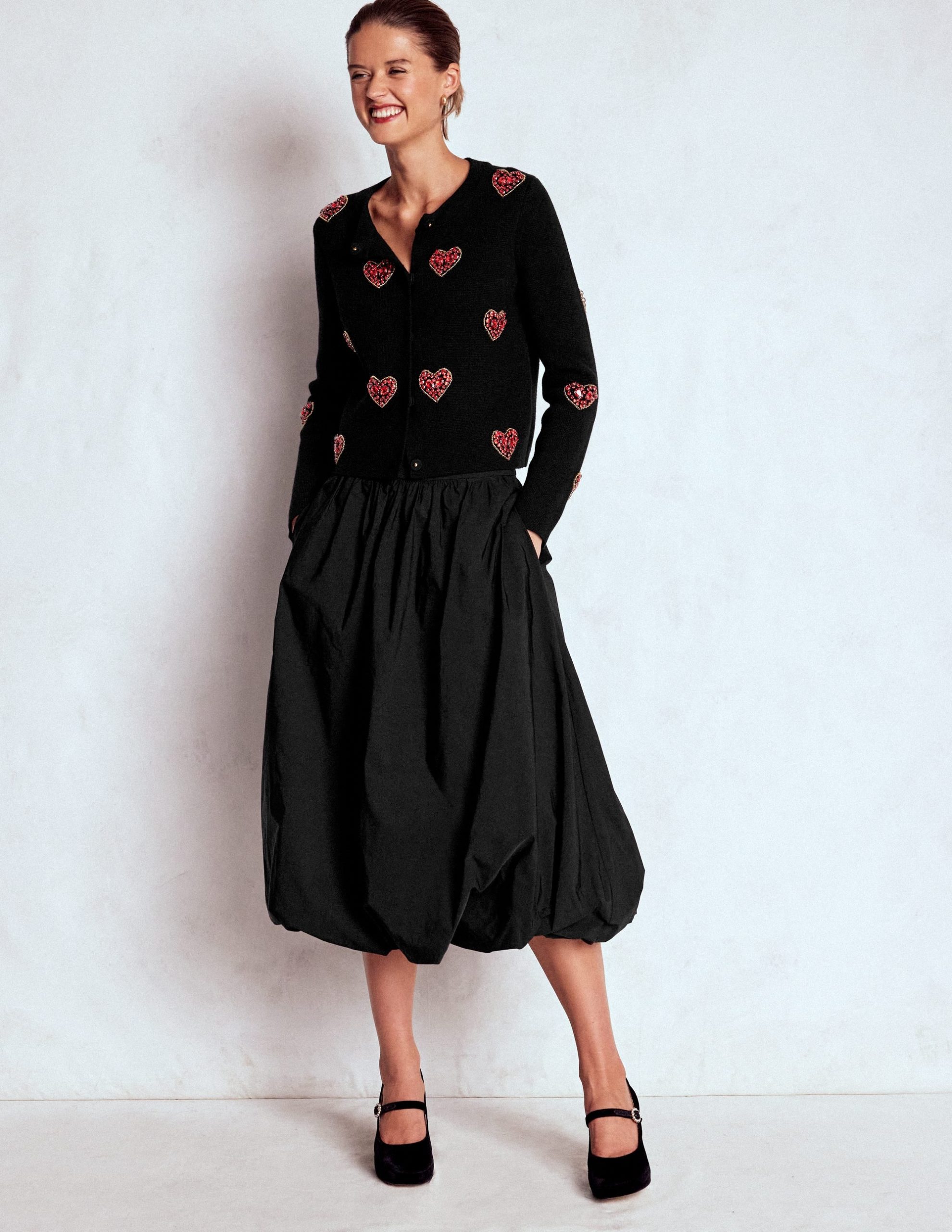 Bubble Hem Midi Skirt-Black - Image 5