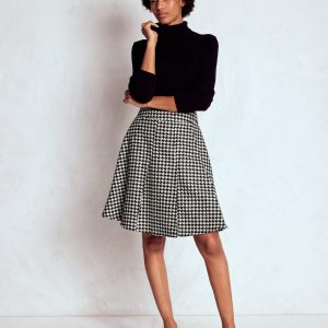 Flippy Wool Skirt-Black Dogstooth