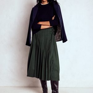 Josephine Kilt Midi Skirt-Hunter Green