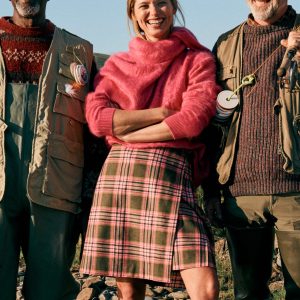 Helen Wool Kilt Skirt-Olive. Green and Pink Check