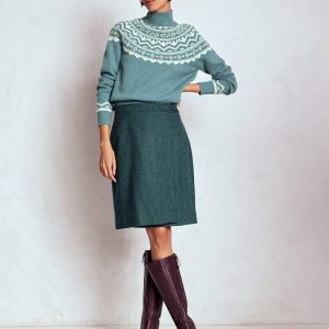 Helen Wool Kilt Skirt-Green and Navy Herringbone