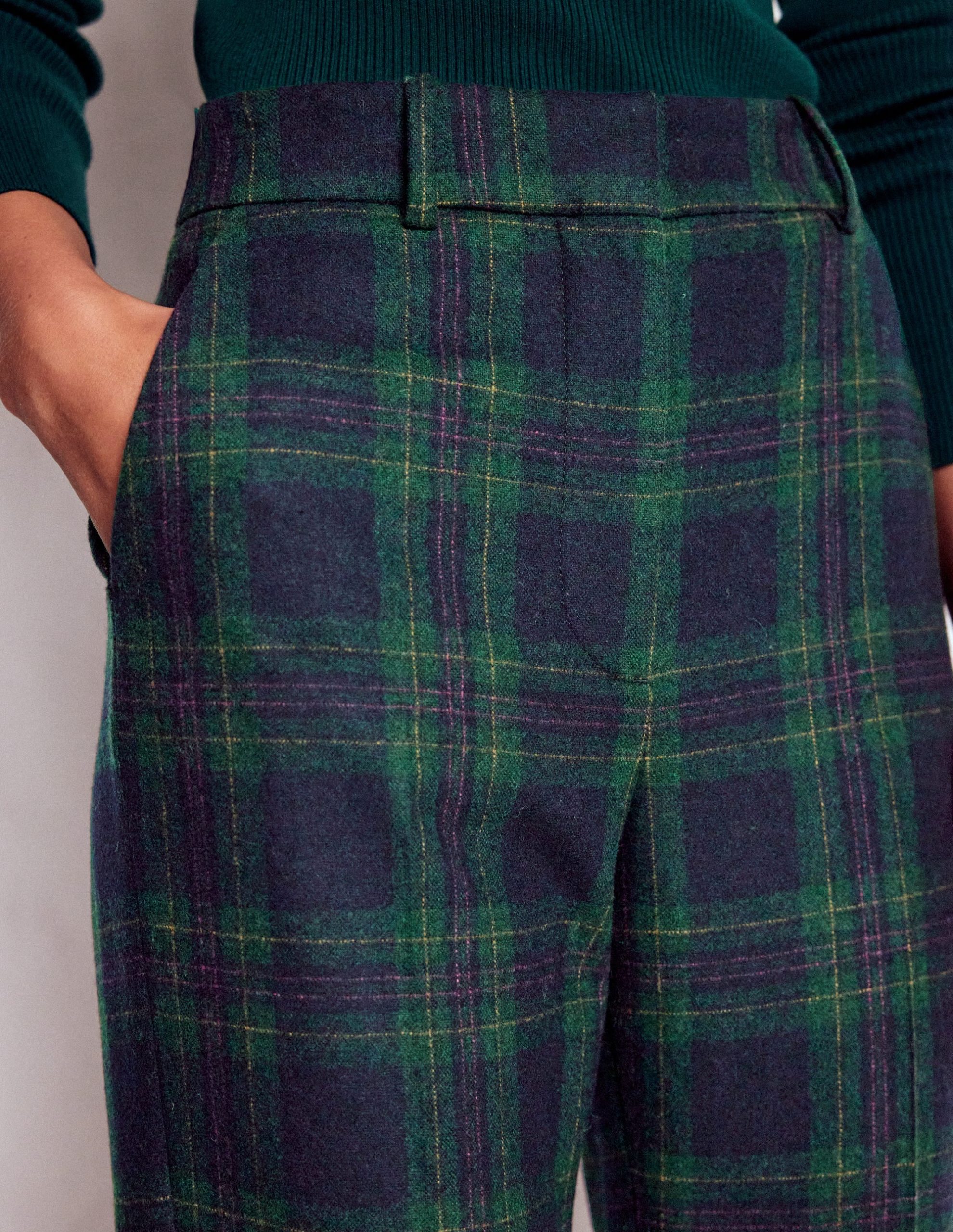 Canonbury Wool Pants-Navy and Green Tonal Check - Image 3