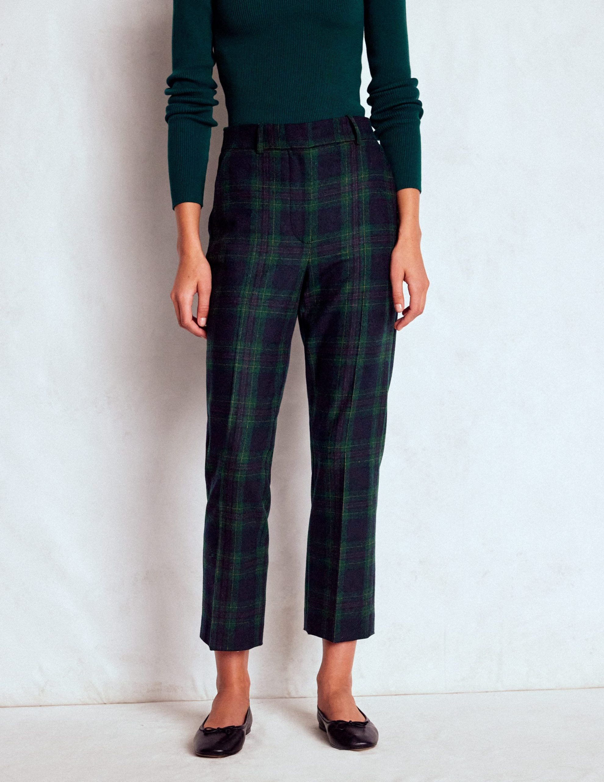 Canonbury Wool Pants-Navy and Green Tonal Check - Image 5