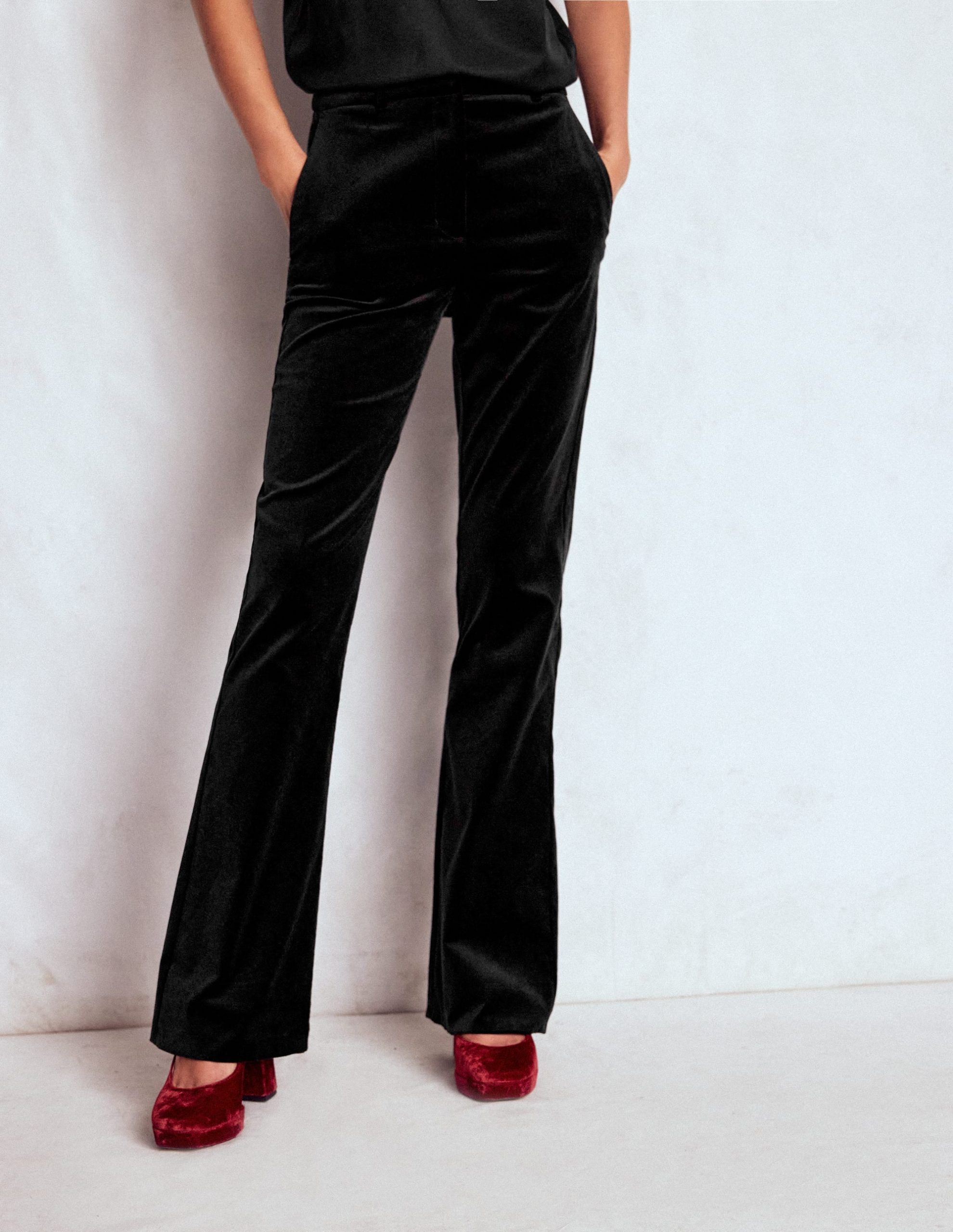 Fitted Velvet Flare Pants-Black - Image 7