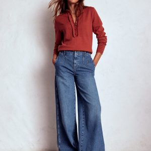 Stitch Detail Wide Leg Jeans-Mid Vintage