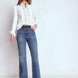 High Rise Fitted Flare Jeans-Mid Vintage