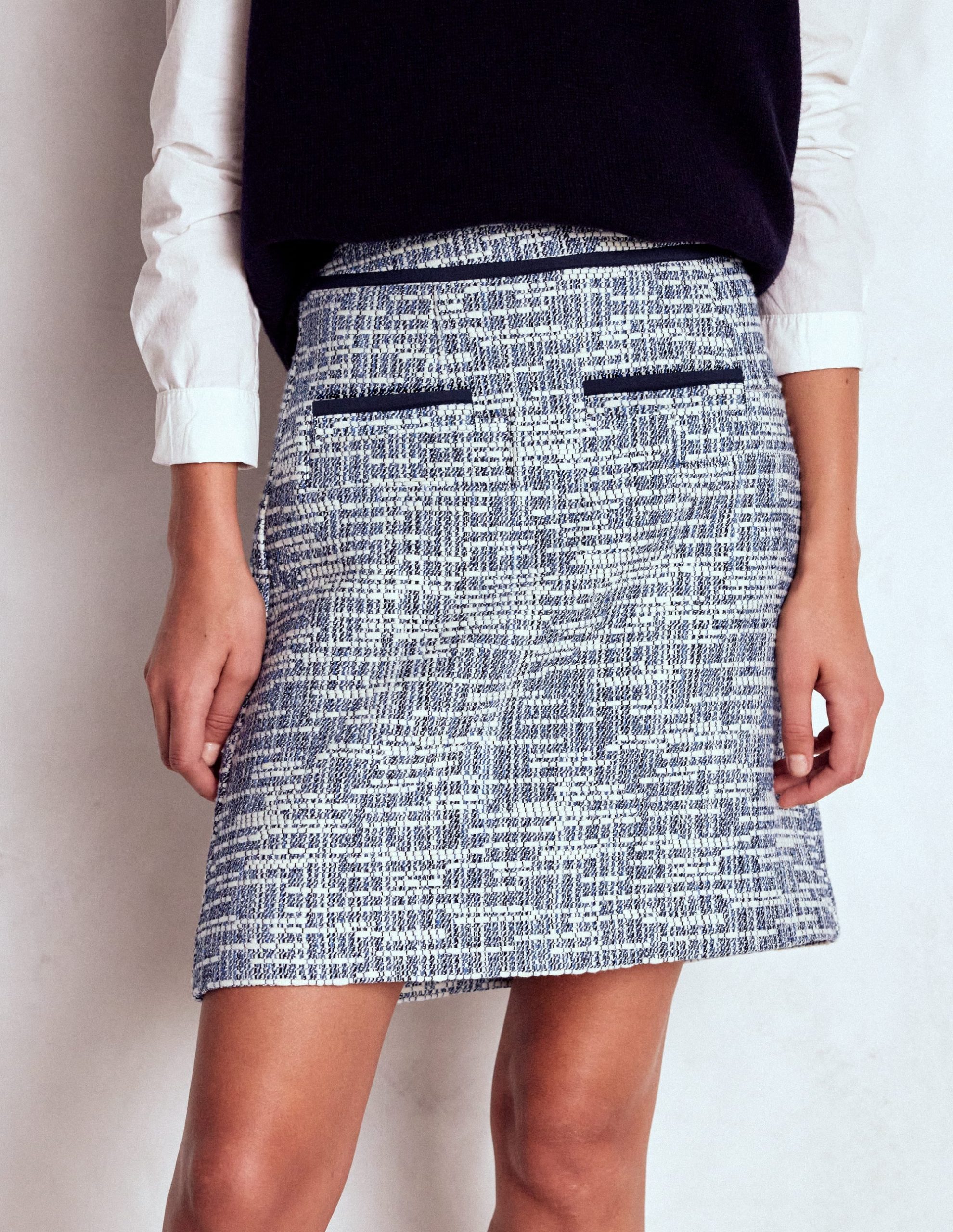 Textured A Line Skirt-Navy Texture - Image 4