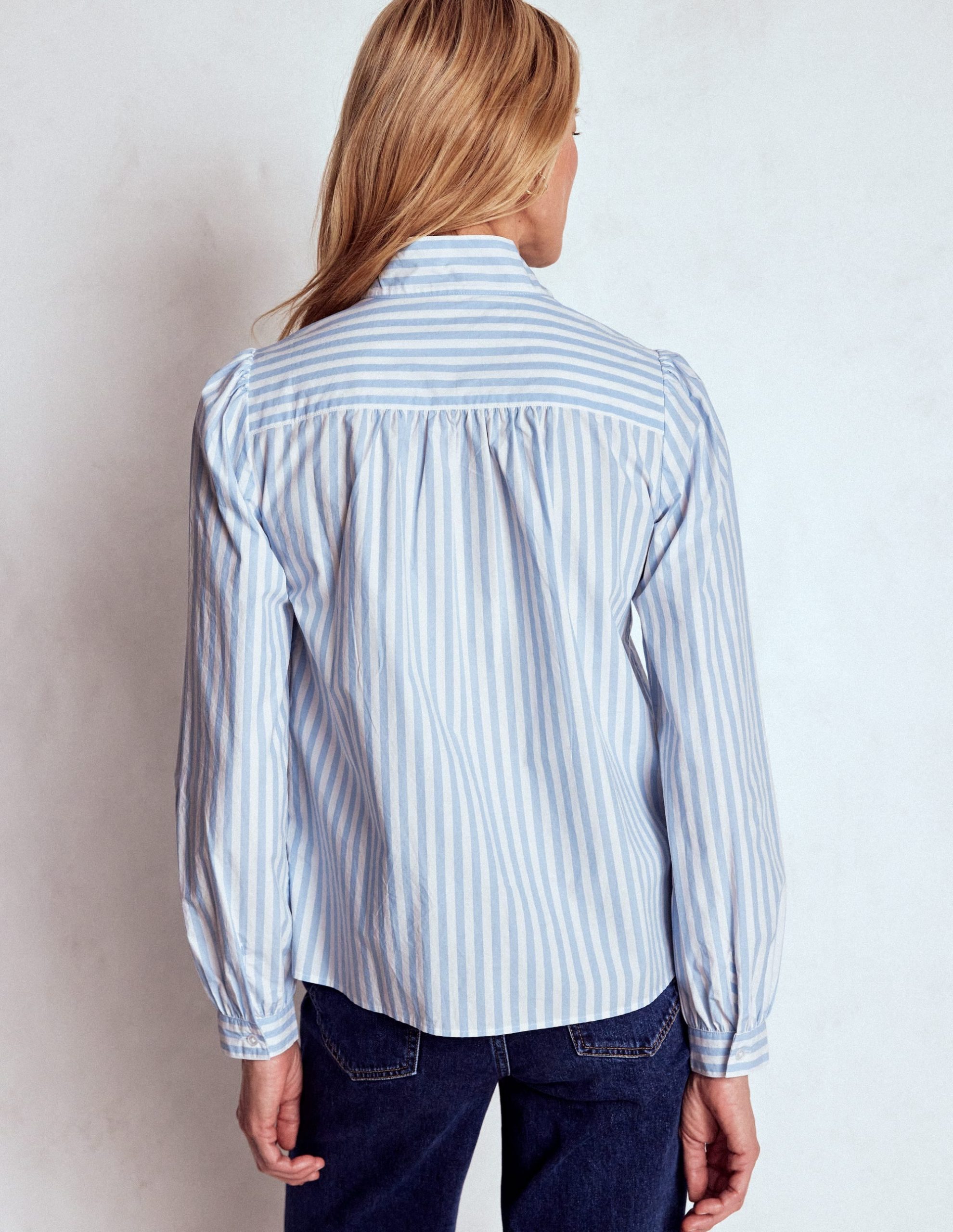 Tie Neck Top-Glacier Blue and Ivory Stripe - Image 3