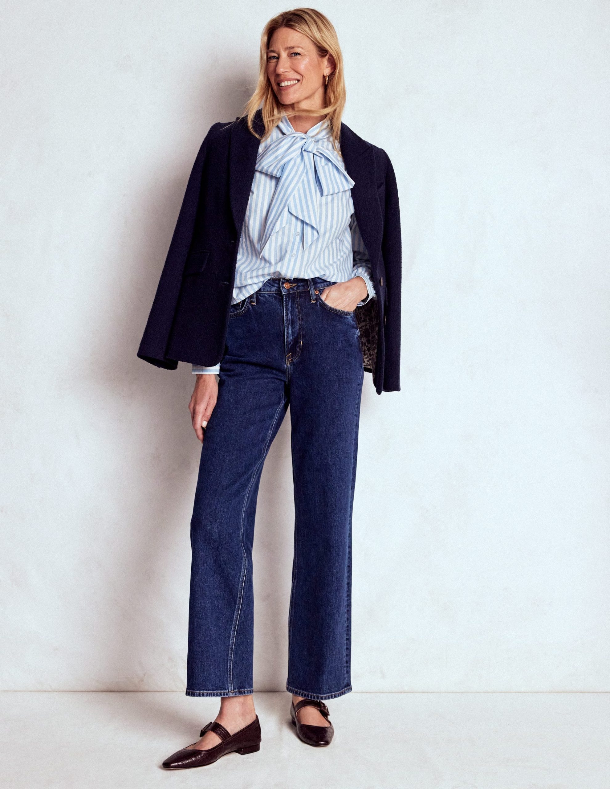 Tie Neck Top-Glacier Blue and Ivory Stripe - Image 5