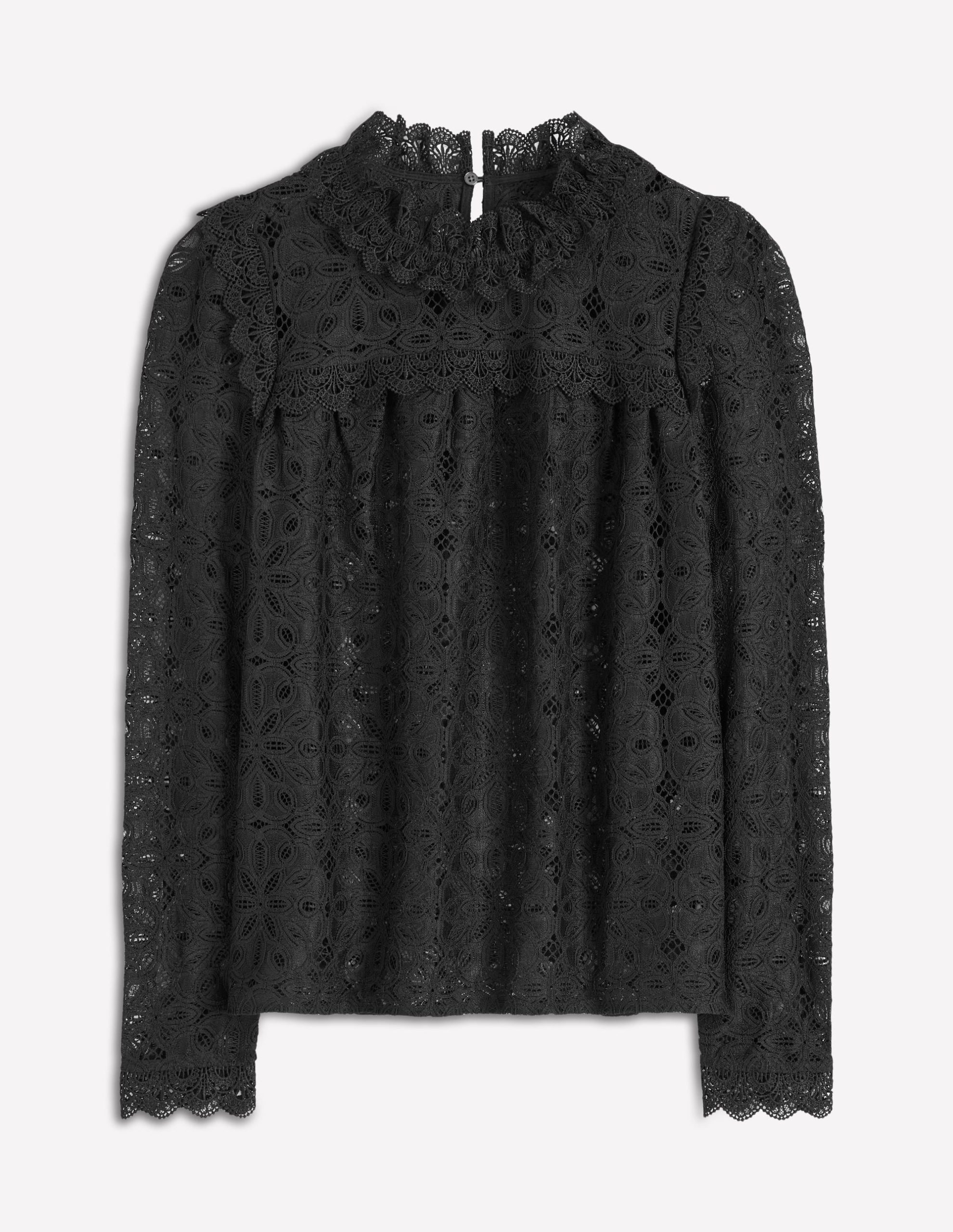 Lace Trim Detail Top-Black - Image 7