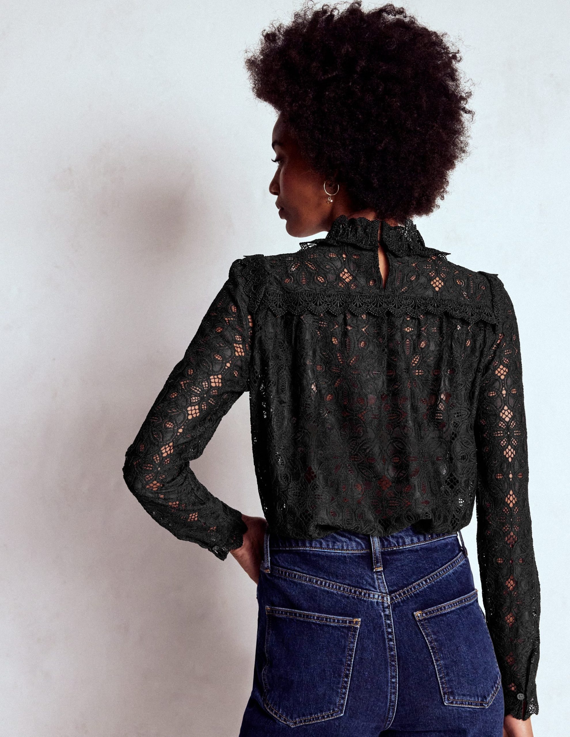 Lace Trim Detail Top-Black - Image 3